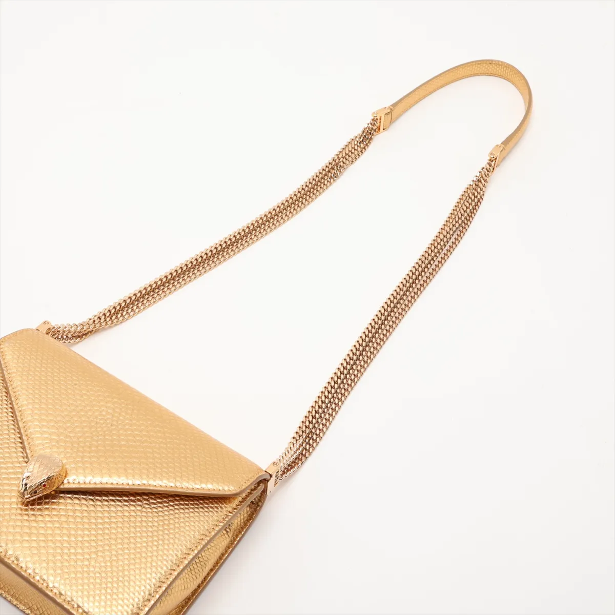 Serpenti Leather Chain Shoulder Bag, Gold, with Mirror — view 5