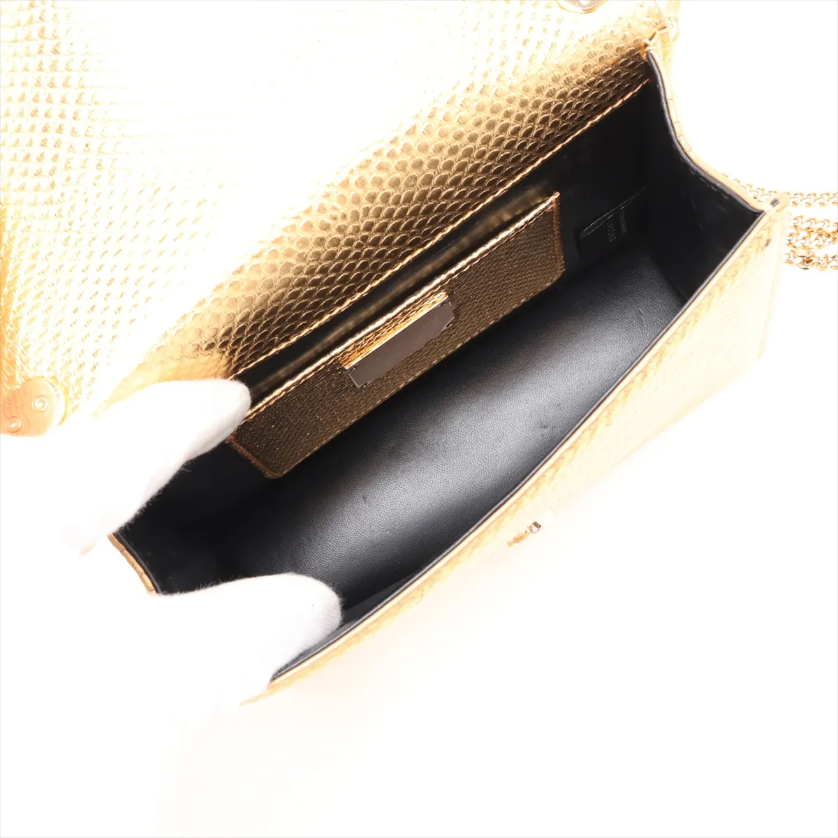 Serpenti Leather Chain Shoulder Bag, Gold, with Mirror — view 6