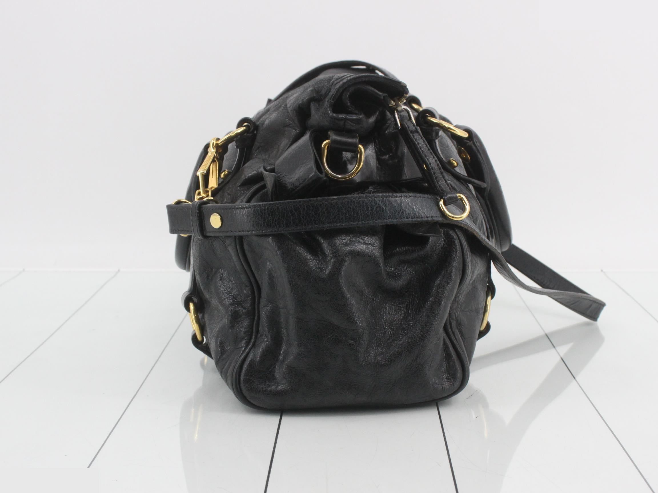 Vitello Shine 2-Way Handbag with Ribbon, Black — view 4