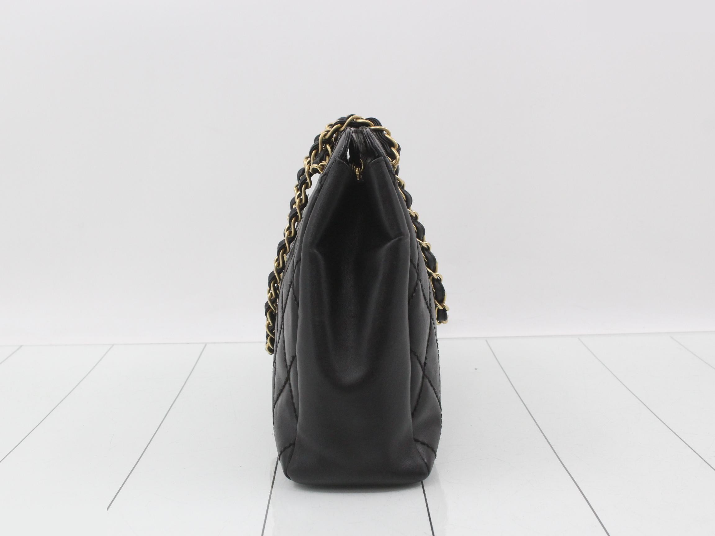 Lambskin Matelassé Chain Tote Bag, Black, Gold Hardware, Series 8 — view 4