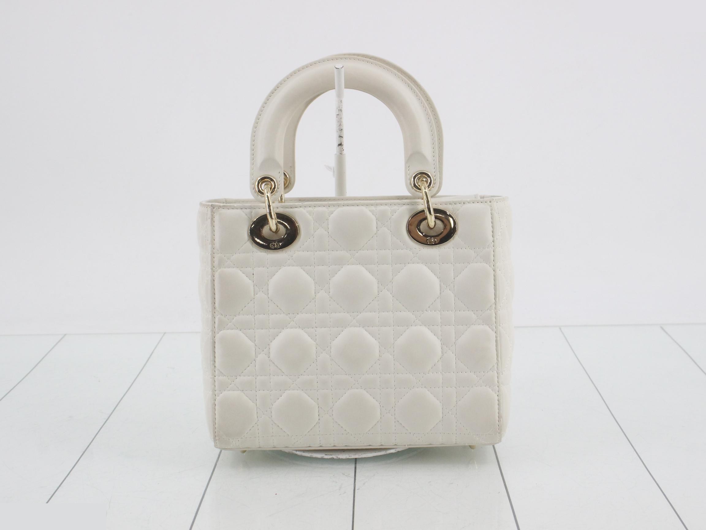 MyABC My Lady Dior Lambskin White 2-Way Handbag with Strap — view 2