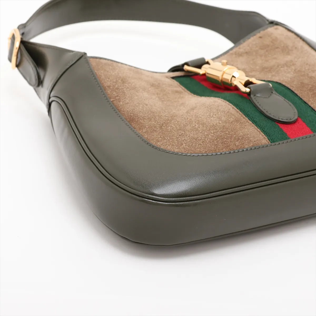 Jackie 1961 Suede x Leather Shoulder Bag, Khaki, 636709 — view 4