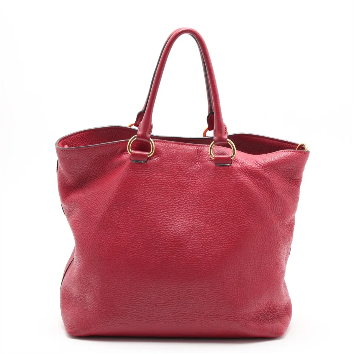 Vitello Leather 2-Way Tote Bag, Red — view 2
