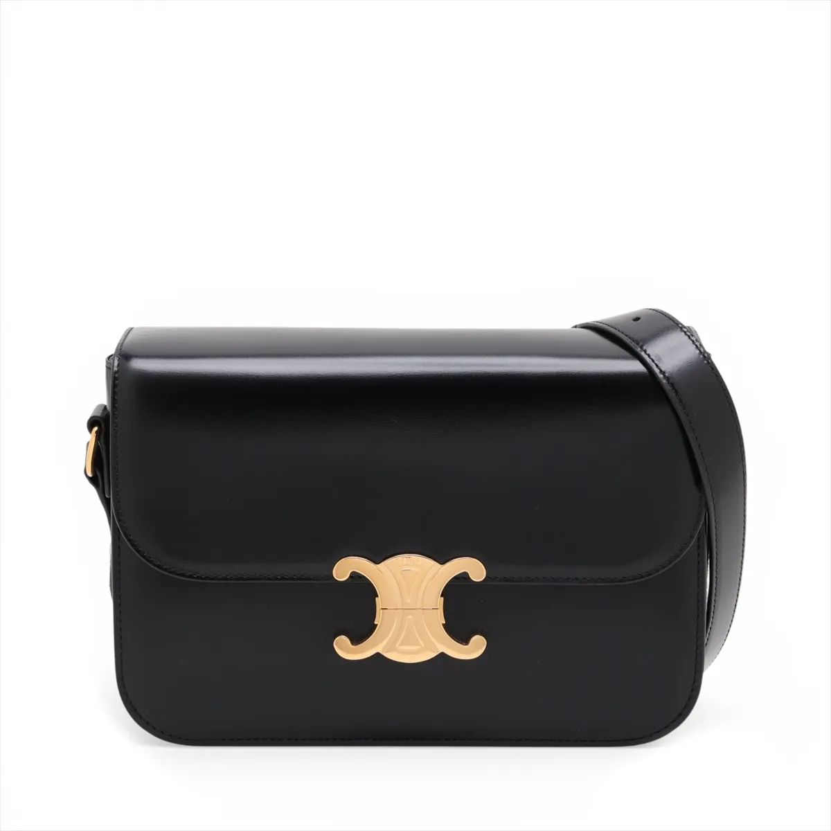 Triomphe Classic Leather Shoulder Bag, Black