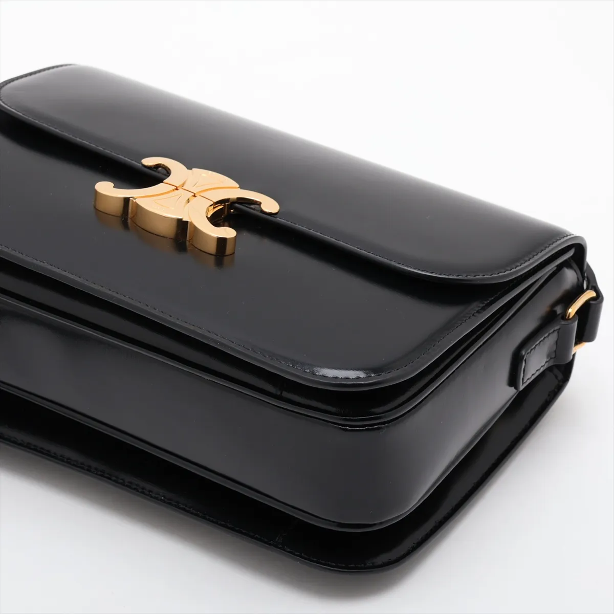 Triomphe Classic Leather Shoulder Bag, Black — view 3