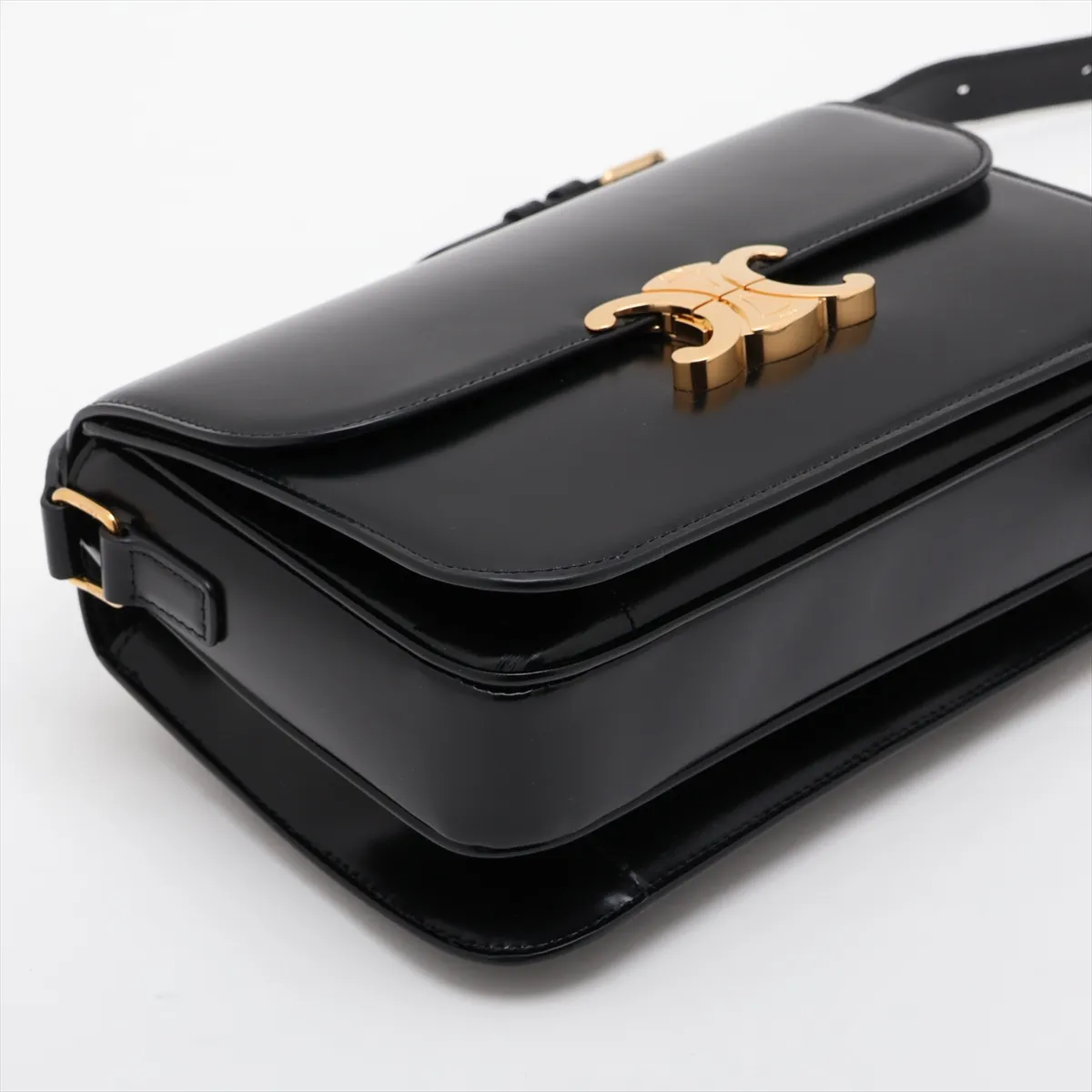 Triomphe Classic Leather Shoulder Bag, Black — view 4