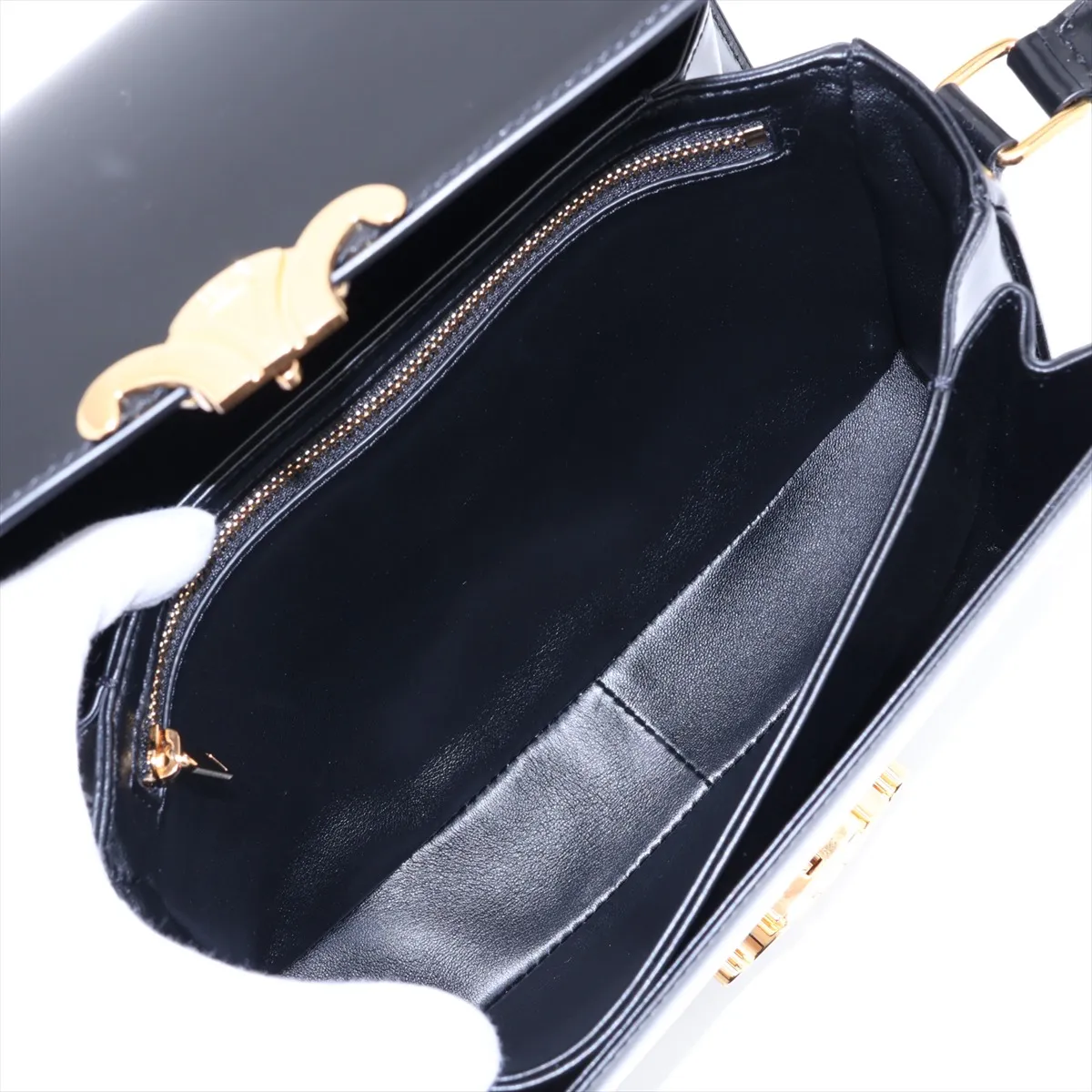 Triomphe Classic Leather Shoulder Bag, Black — view 6