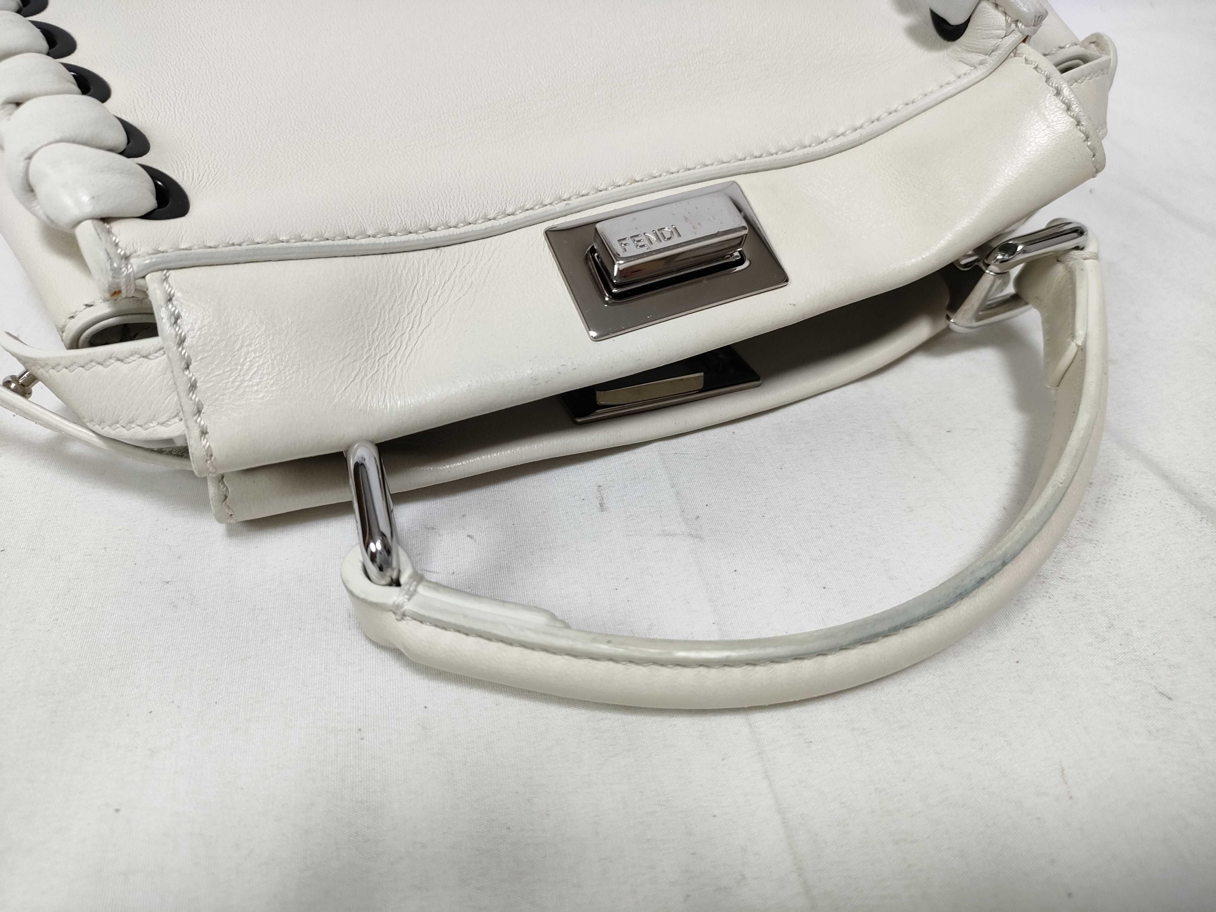 Peekaboo Mini 2-Way Shoulder Bag, White with Silver Hardware, Leather, 8BN244 (Handbag) — view 9