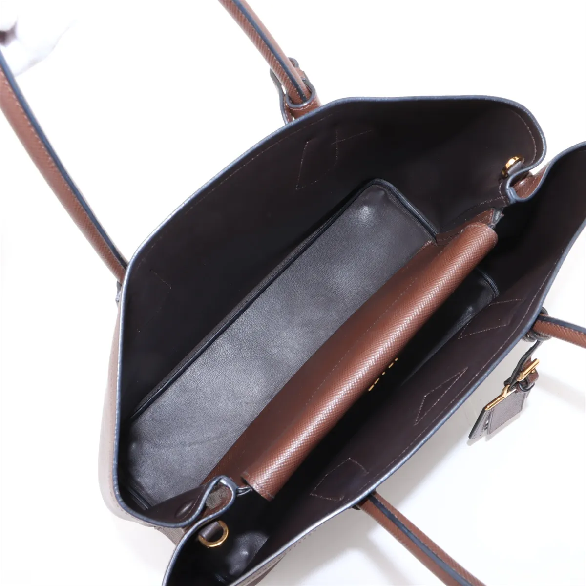 Saffiano Cuir Leather 2-Way Tote Bag, Brown B2756T — view 8