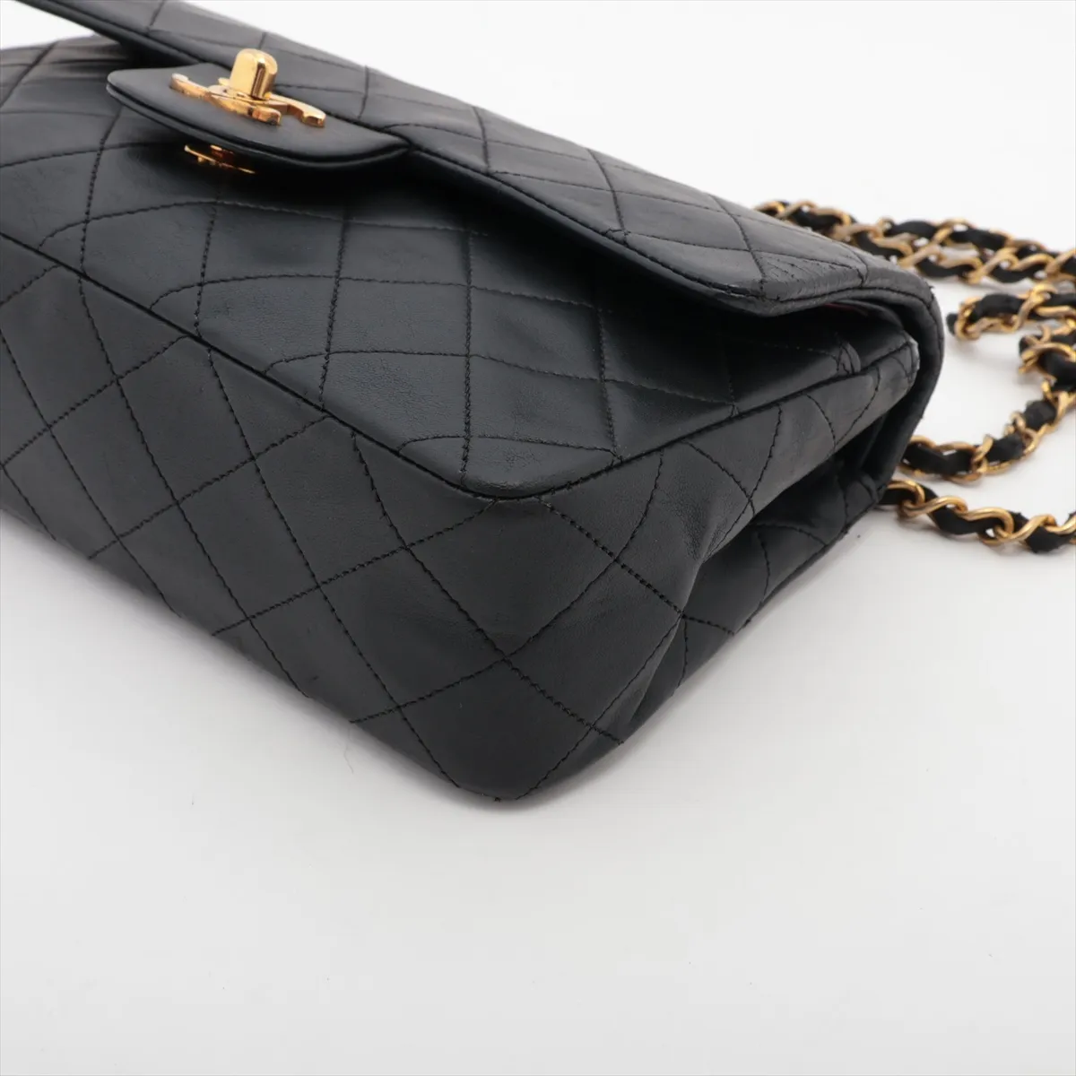 Matelasse 23 Small Lambskin Double Flap Double Chain Bag Black Gold Hardware 1432392 No. 1 A01113 — view 3