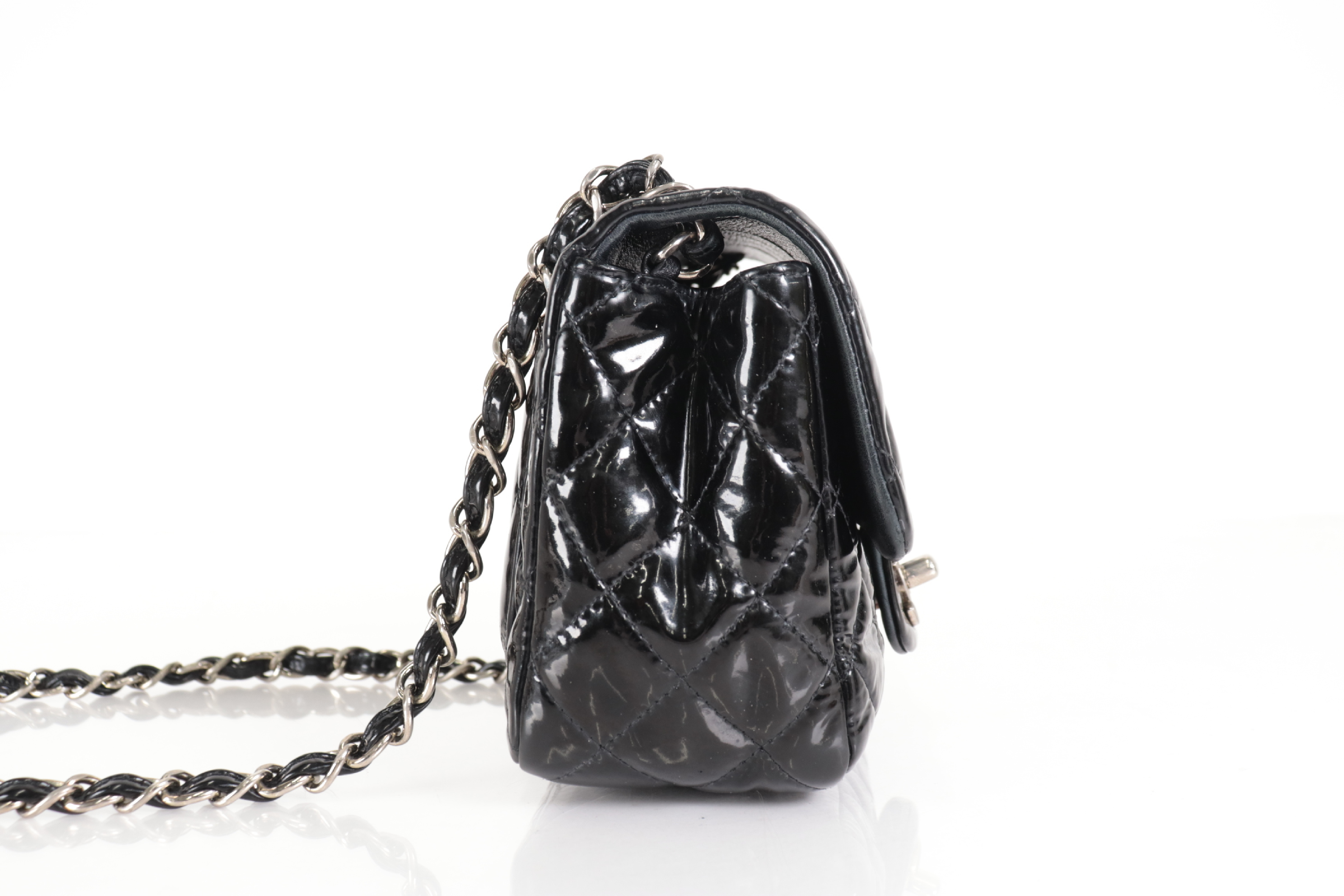 Mini Mat Patent Leather Chain Shoulder Bag with Silver Hardware, Serial Number 19 — view 3