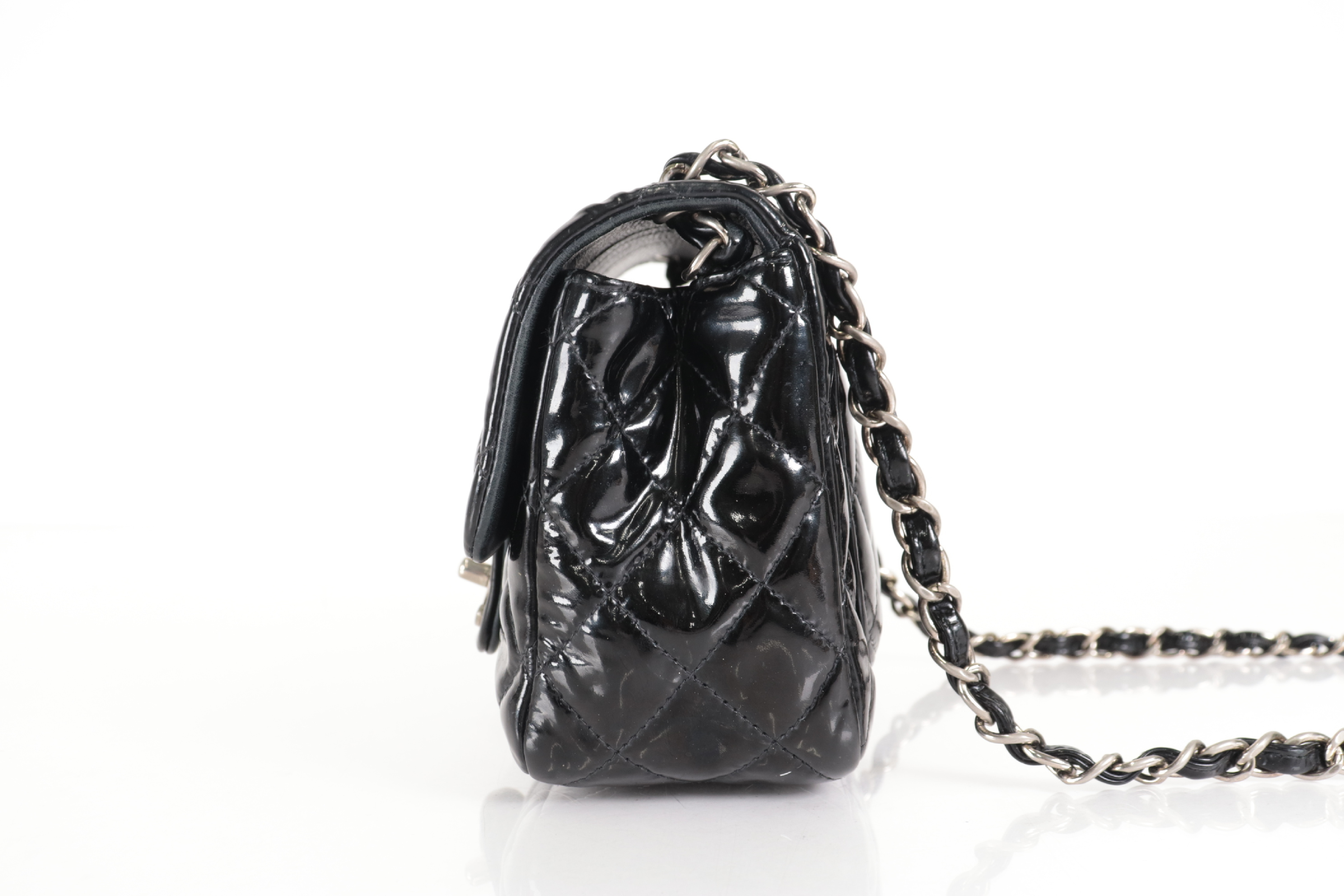 Mini Mat Patent Leather Chain Shoulder Bag with Silver Hardware, Serial Number 19 — view 4