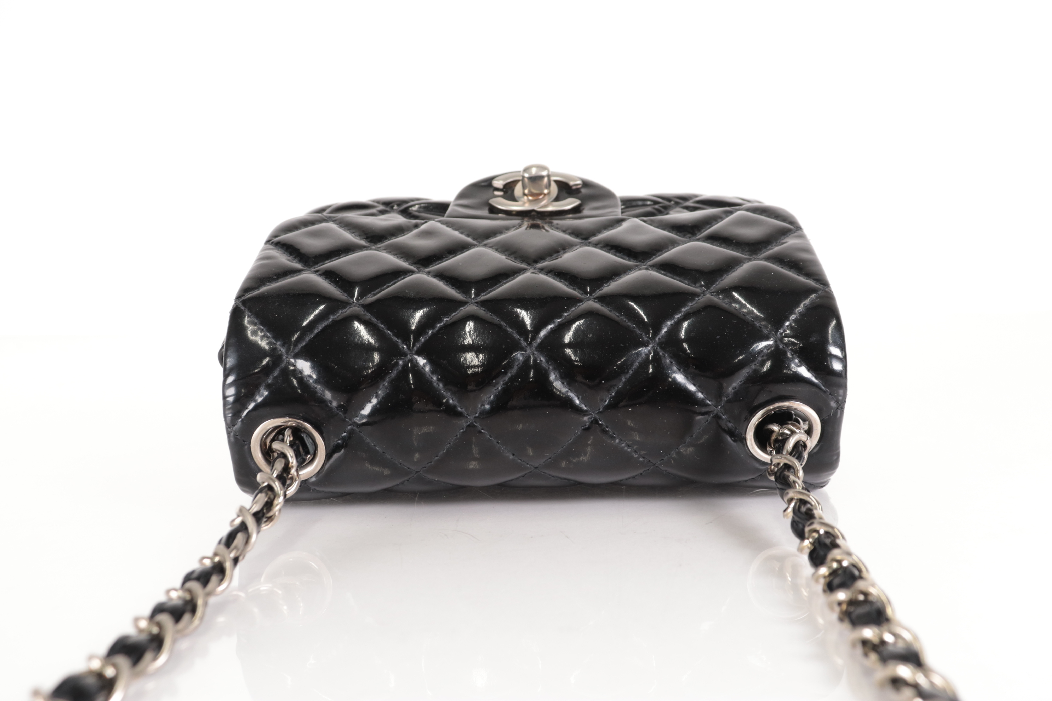 Mini Mat Patent Leather Chain Shoulder Bag with Silver Hardware, Serial Number 19 — view 5