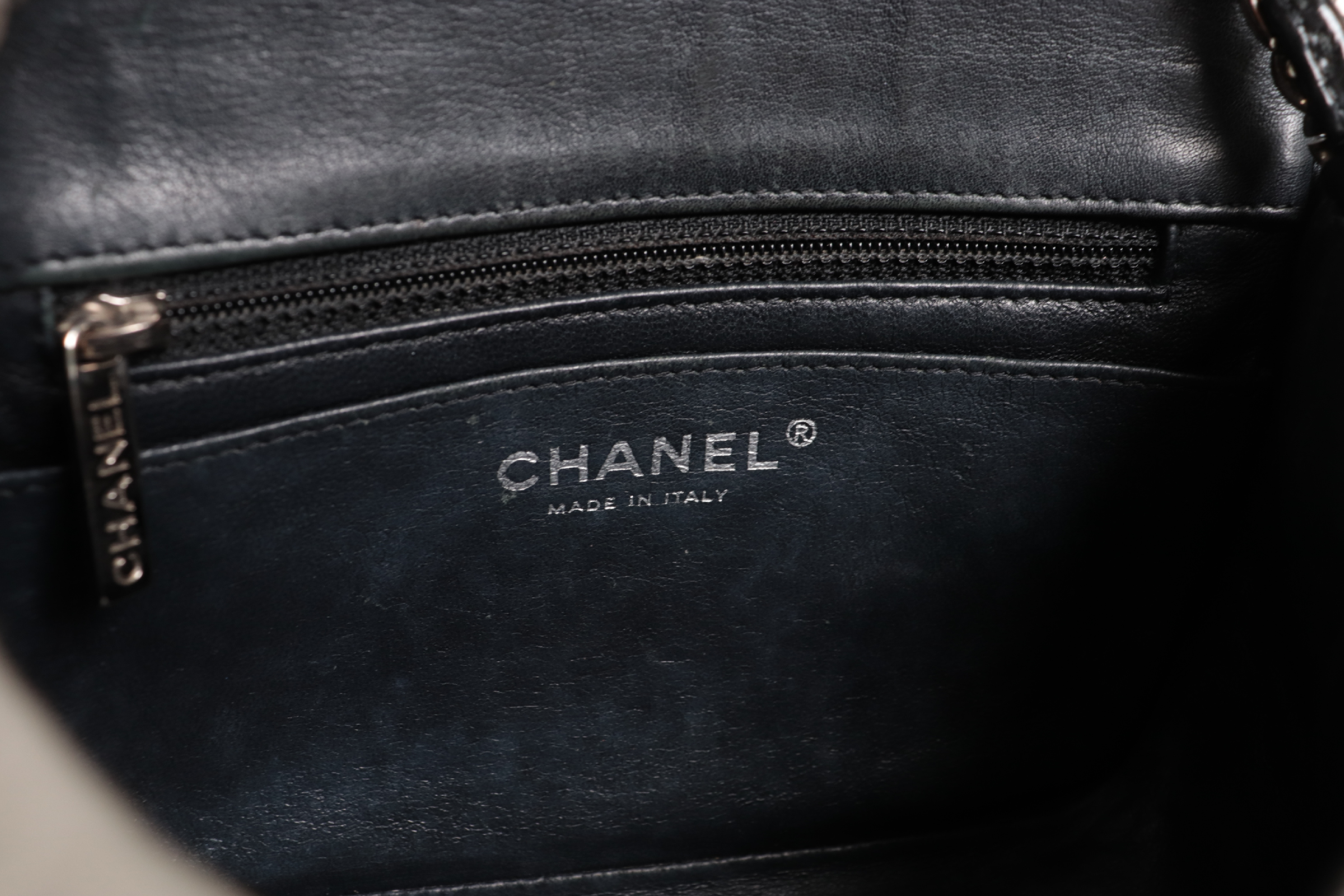 Mini Mat Patent Leather Chain Shoulder Bag with Silver Hardware, Serial Number 19 — view 7