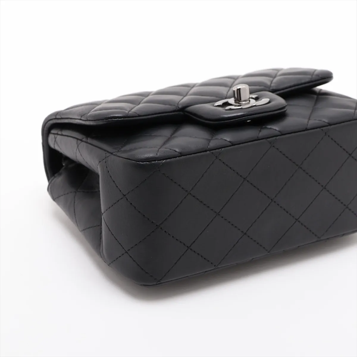 Mini Matelassé 17 Lambskin Single Flap Single Chain Bag, Black with Silver Hardware, 23243691, Serial Number , A35200 — view 4
