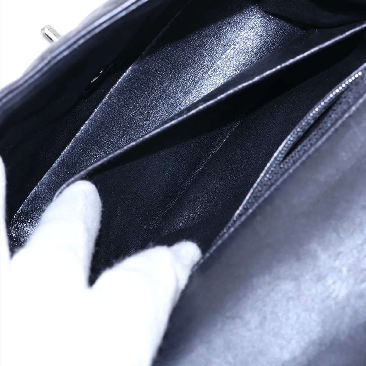 Mini Matelassé 17 Lambskin Single Flap Single Chain Bag, Black with Silver Hardware, 23243691, Serial Number , A35200 — view 7