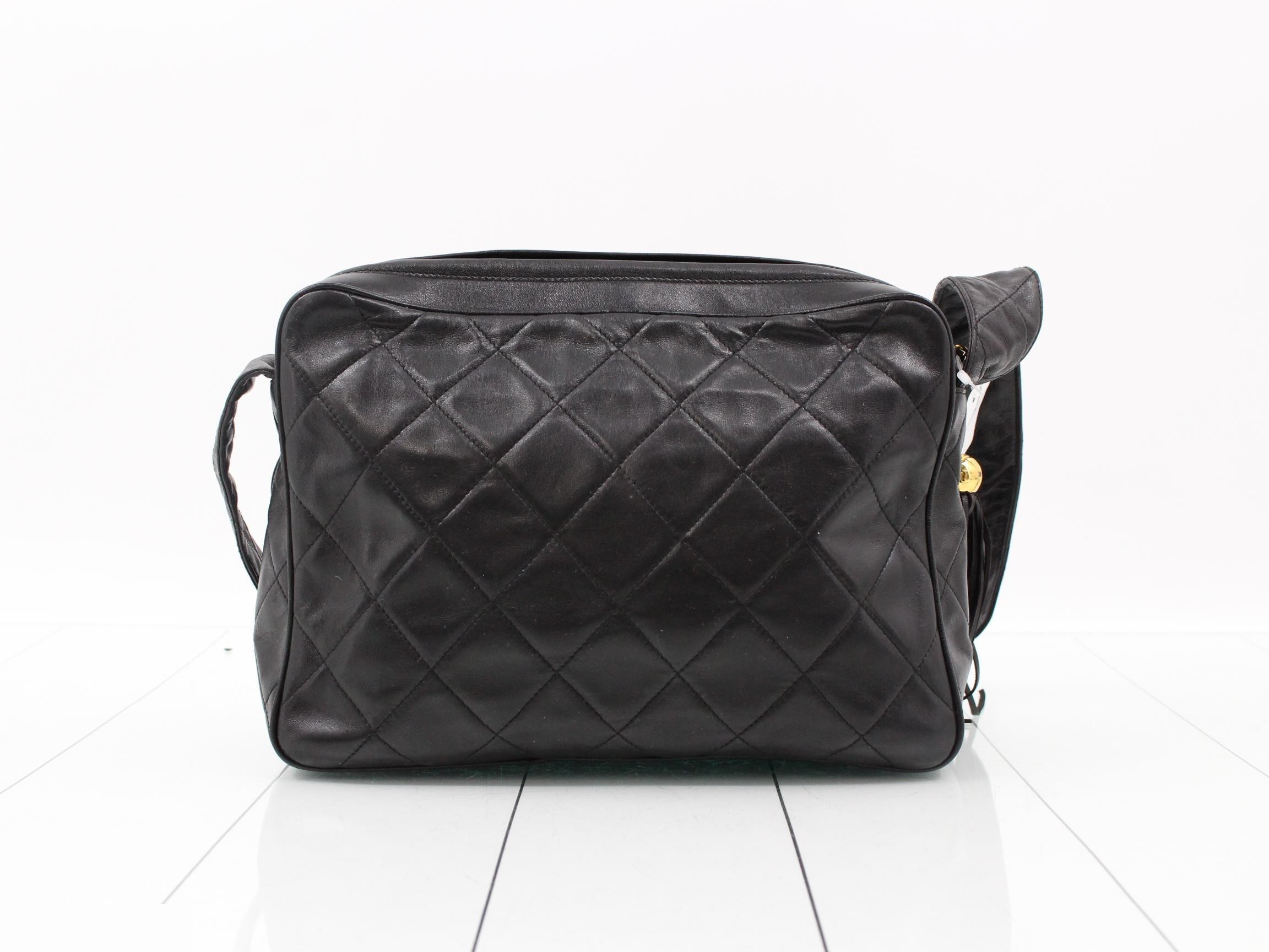 Matelassé Shoulder Bag with Fringe, Black, Series 3 — view 2