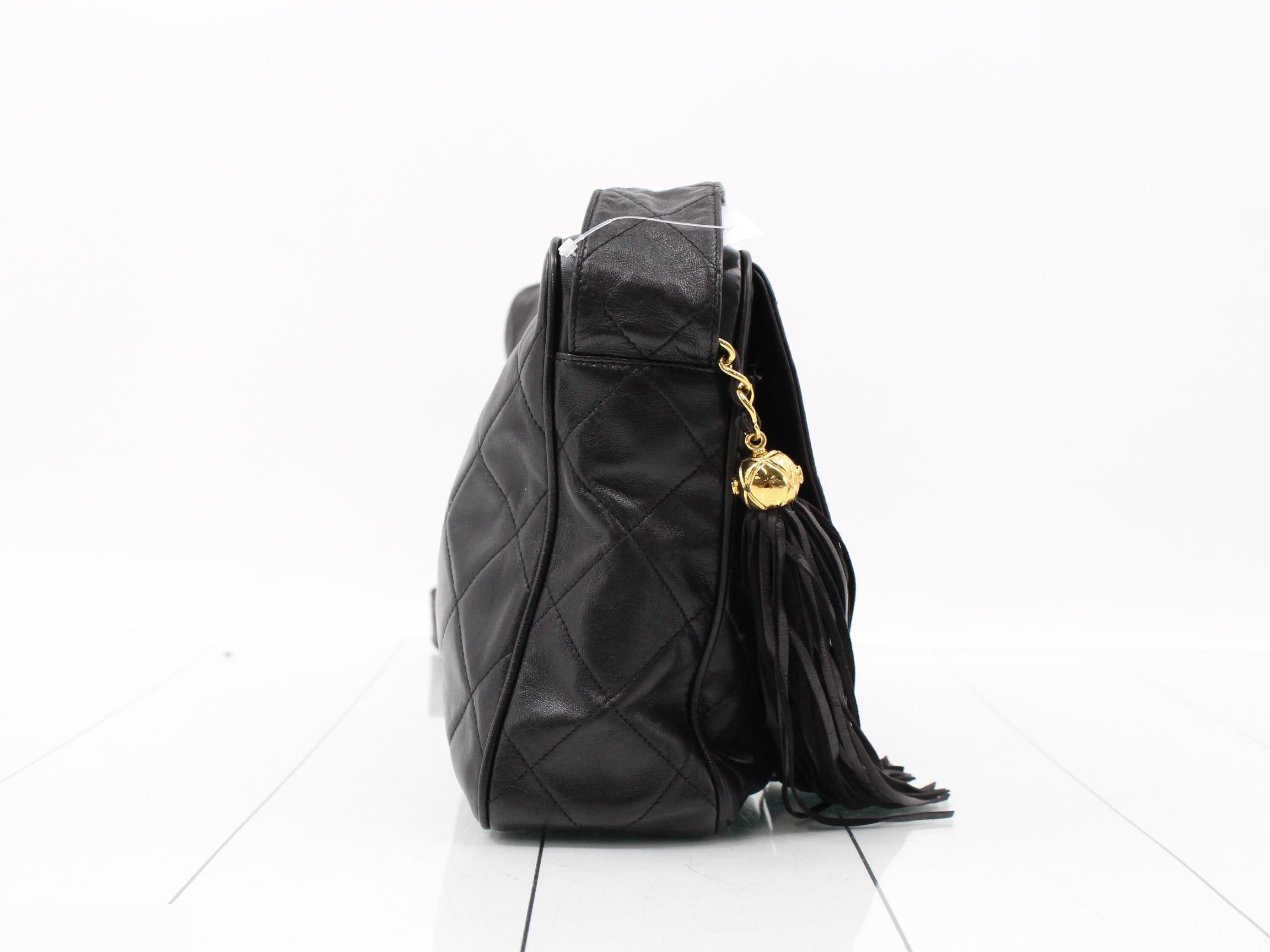 Matelassé Shoulder Bag with Fringe, Black, Series 3 — view 4
