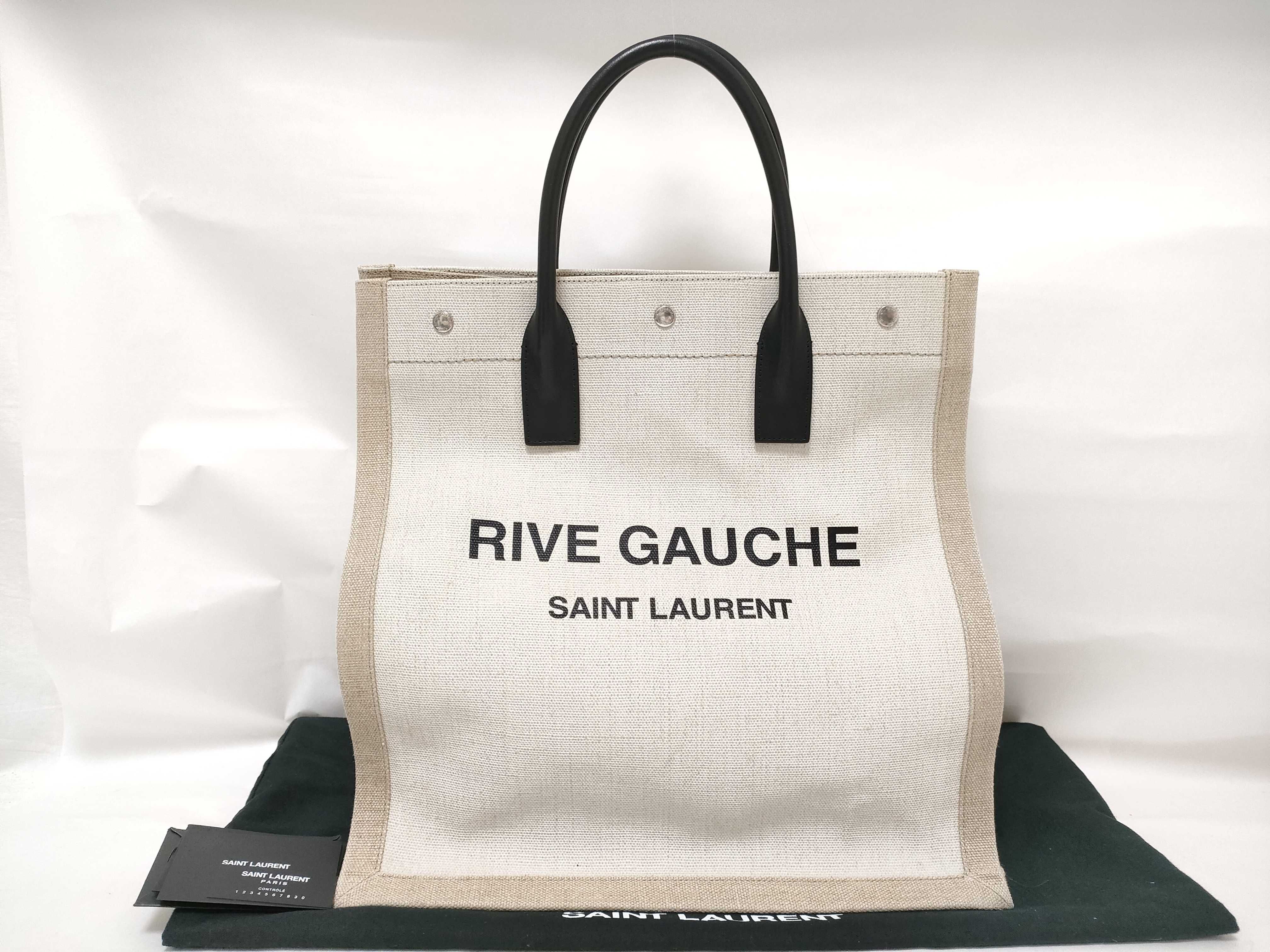Rive Gauche Canvas x Leather Tote Bag Beige x Black 631682 Tote Bag