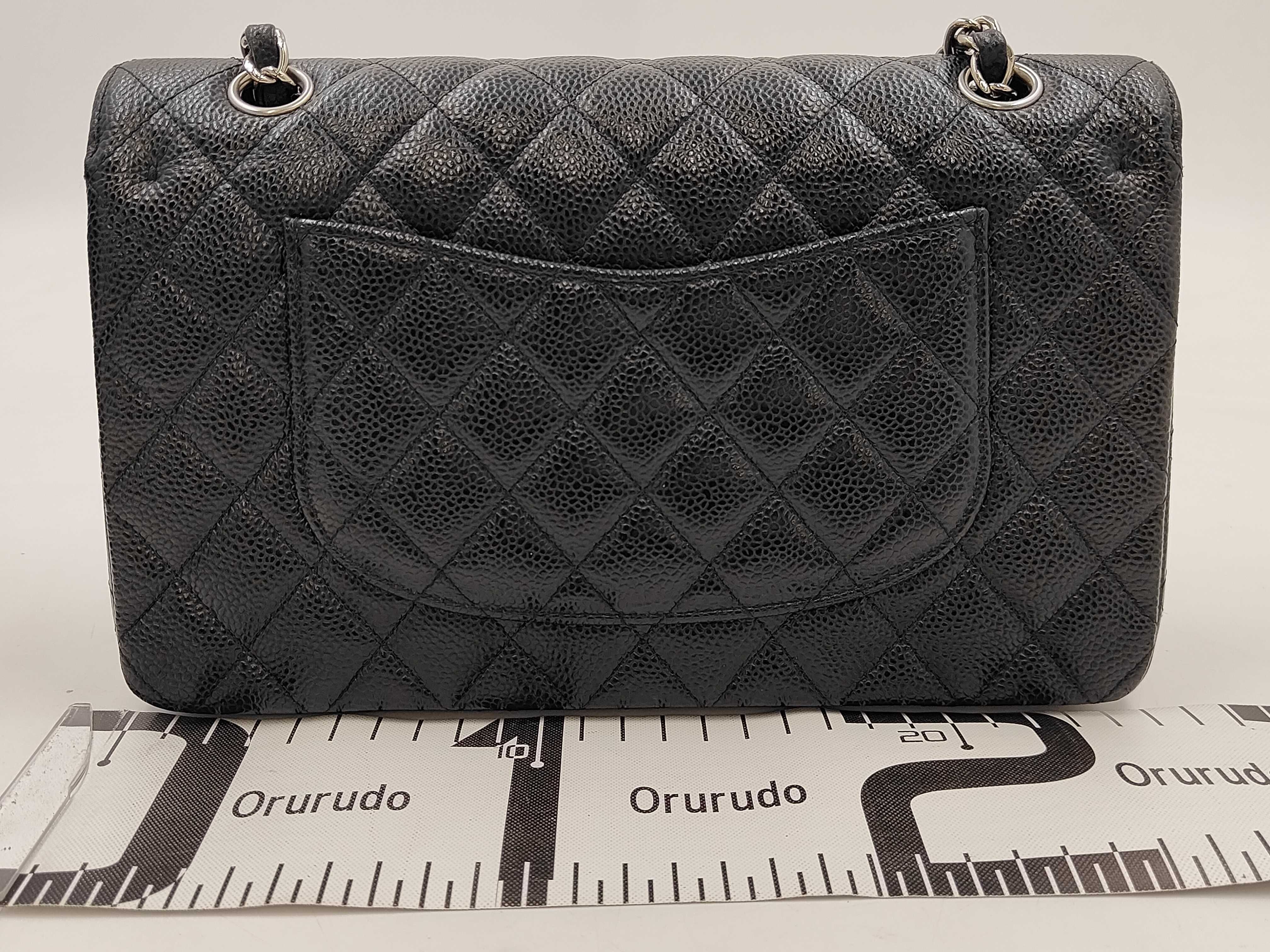 Matelassé 25 Caviar Skin Black Silver Hardware Double Flap Bag (Serial Number 23) — view 2