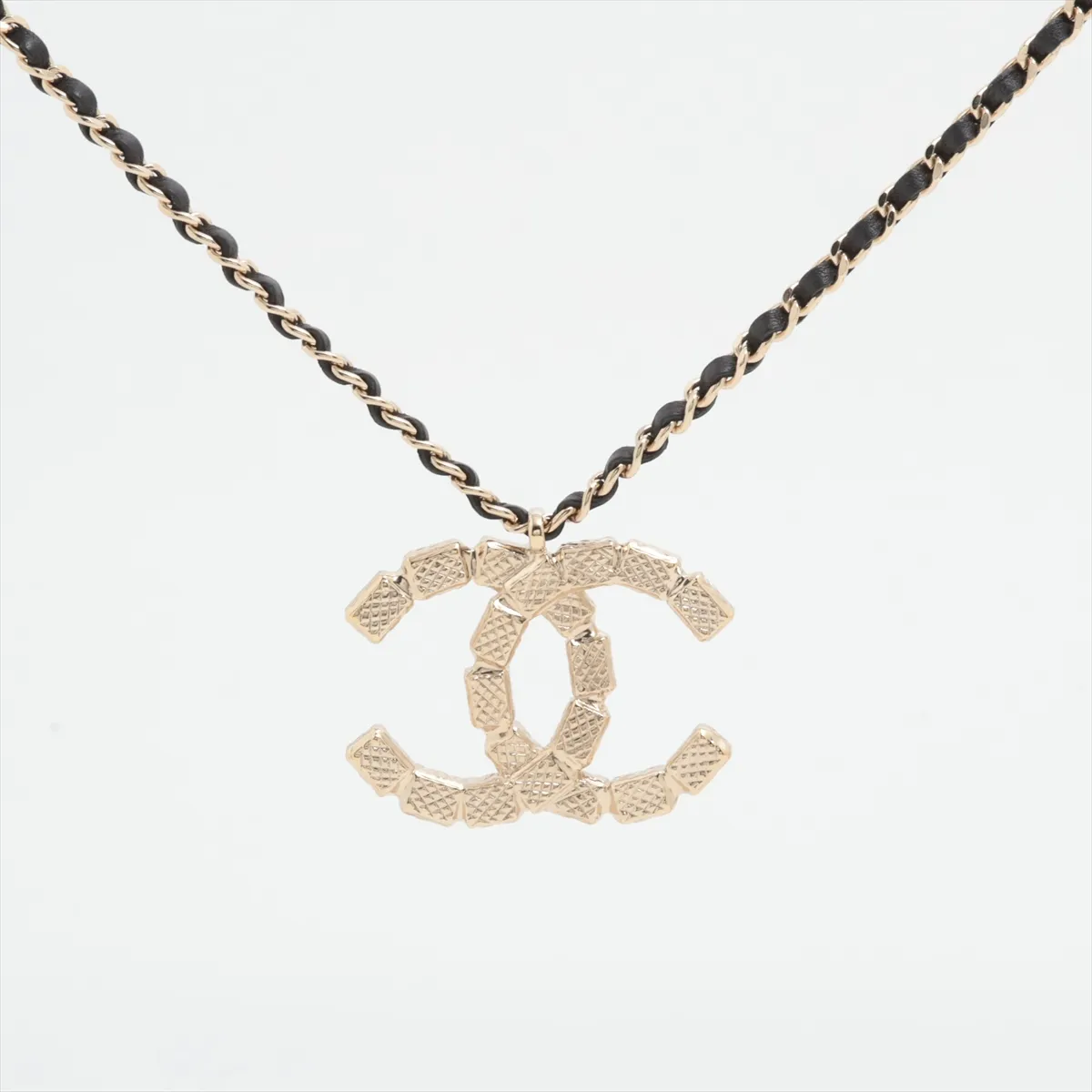 Coco Mark A23K Necklace, GP x Rhinestone x Leather, Black x Gold. Shows signs of wear including — view 2