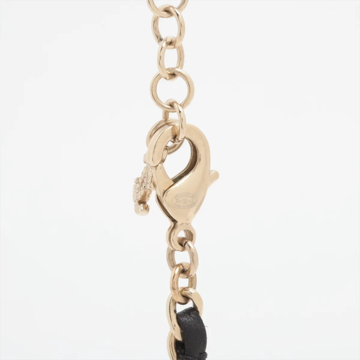 Coco Mark A23K Necklace, GP x Rhinestone x Leather, Black x Gold. Shows signs of wear including — view 3