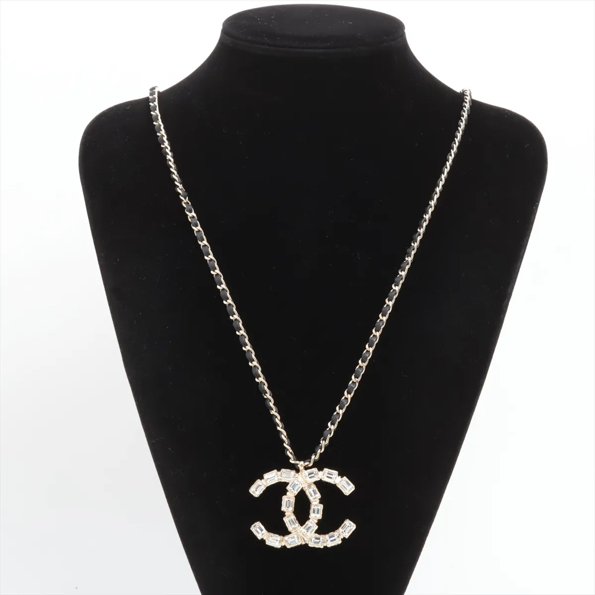 Coco Mark A23K Necklace, GP x Rhinestone x Leather, Black x Gold. Shows signs of wear including — view 5