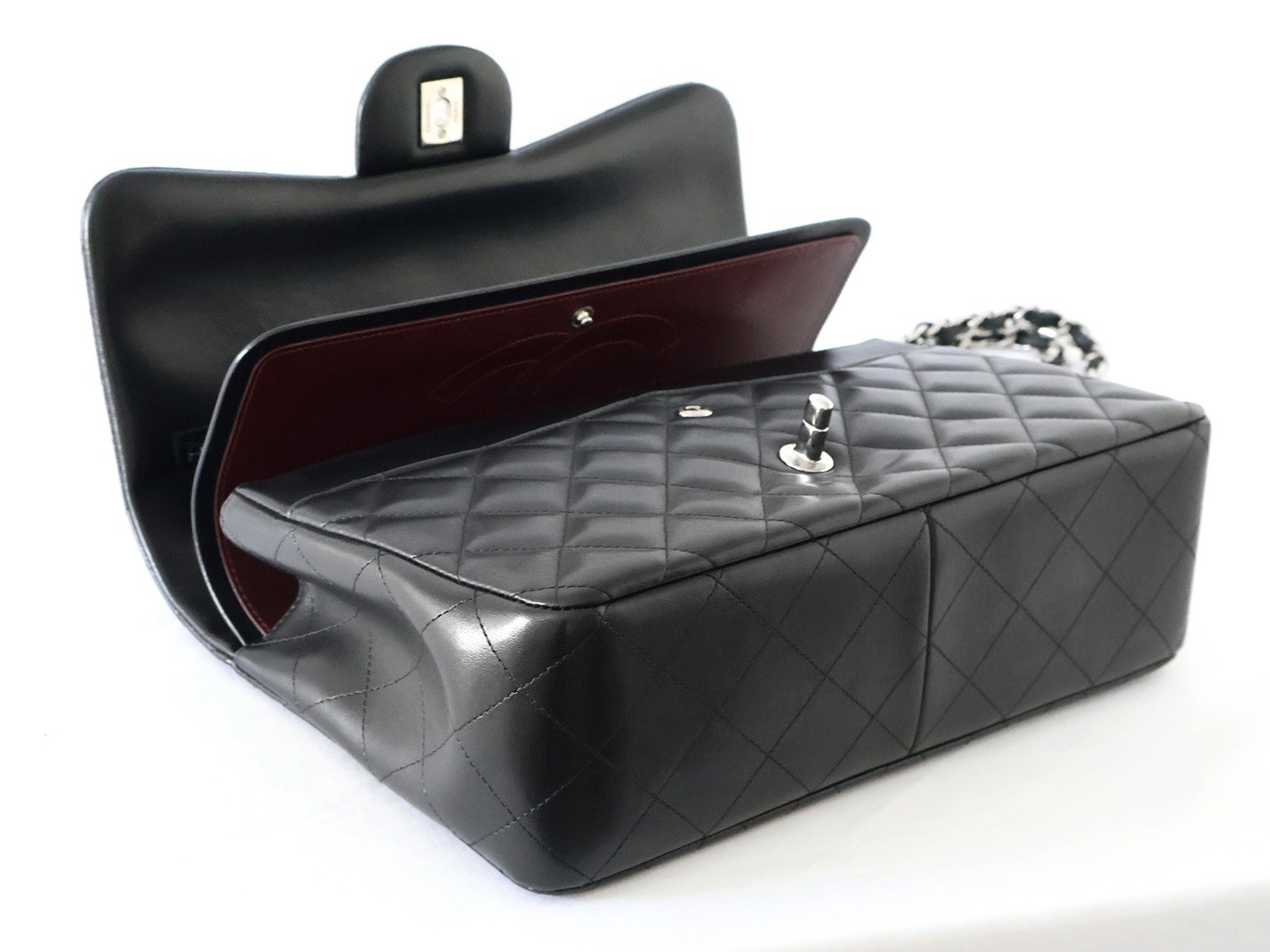 Large Matelassé 30 Lambskin Double Flap Double Chain Shoulder Bag, Black — view 6