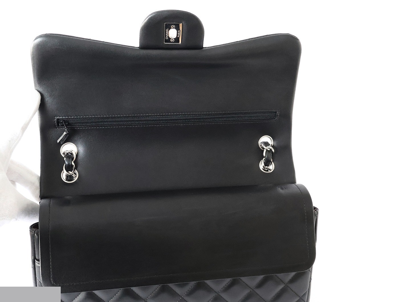Large Matelassé 30 Lambskin Double Flap Double Chain Shoulder Bag, Black — view 10