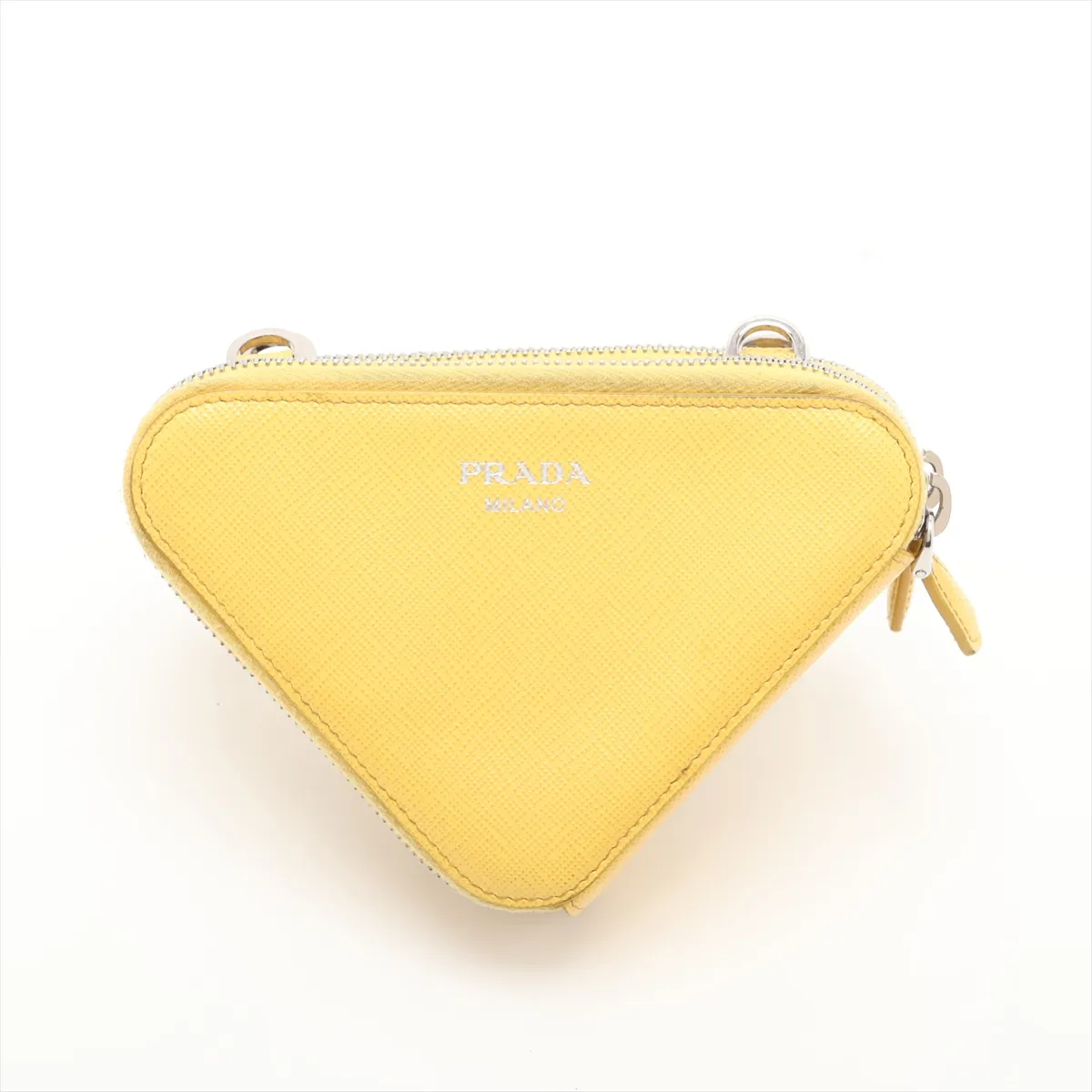 Saffiano Triangle Leather Shoulder Bag, Yellow — view 2