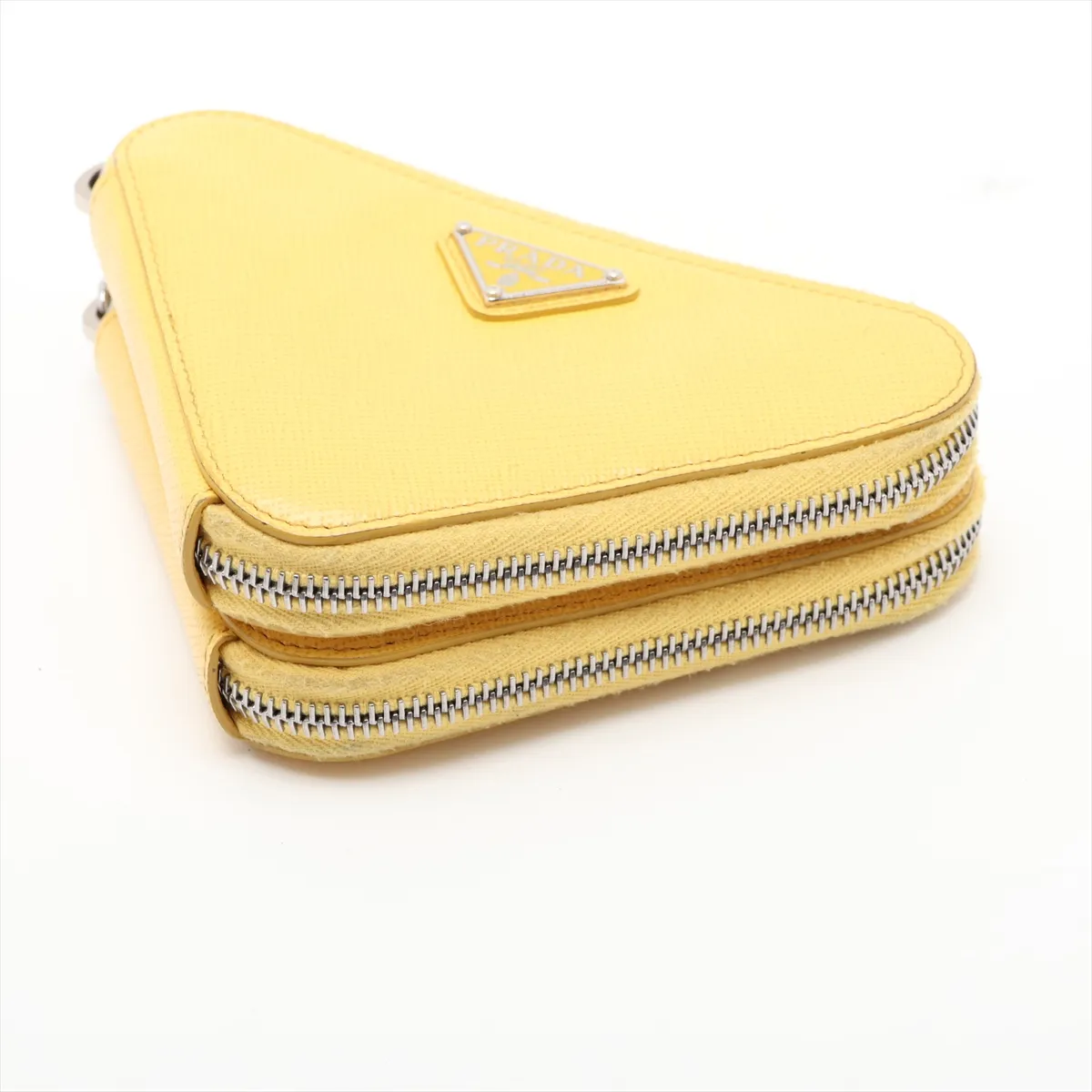 Saffiano Triangle Leather Shoulder Bag, Yellow — view 3
