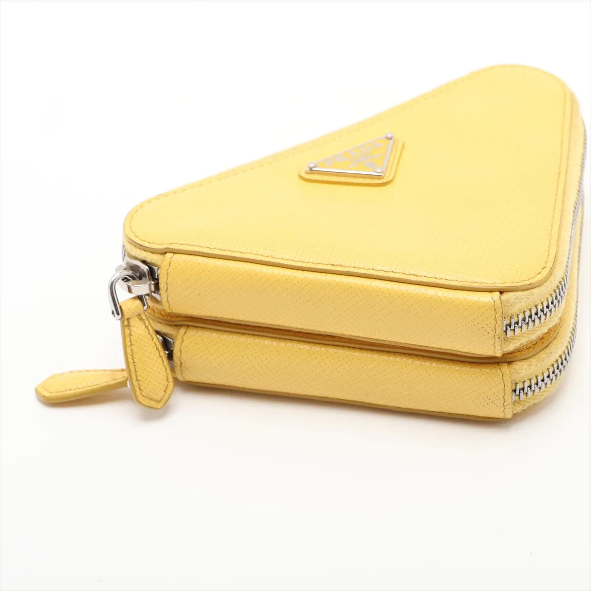 Saffiano Triangle Leather Shoulder Bag, Yellow — view 4