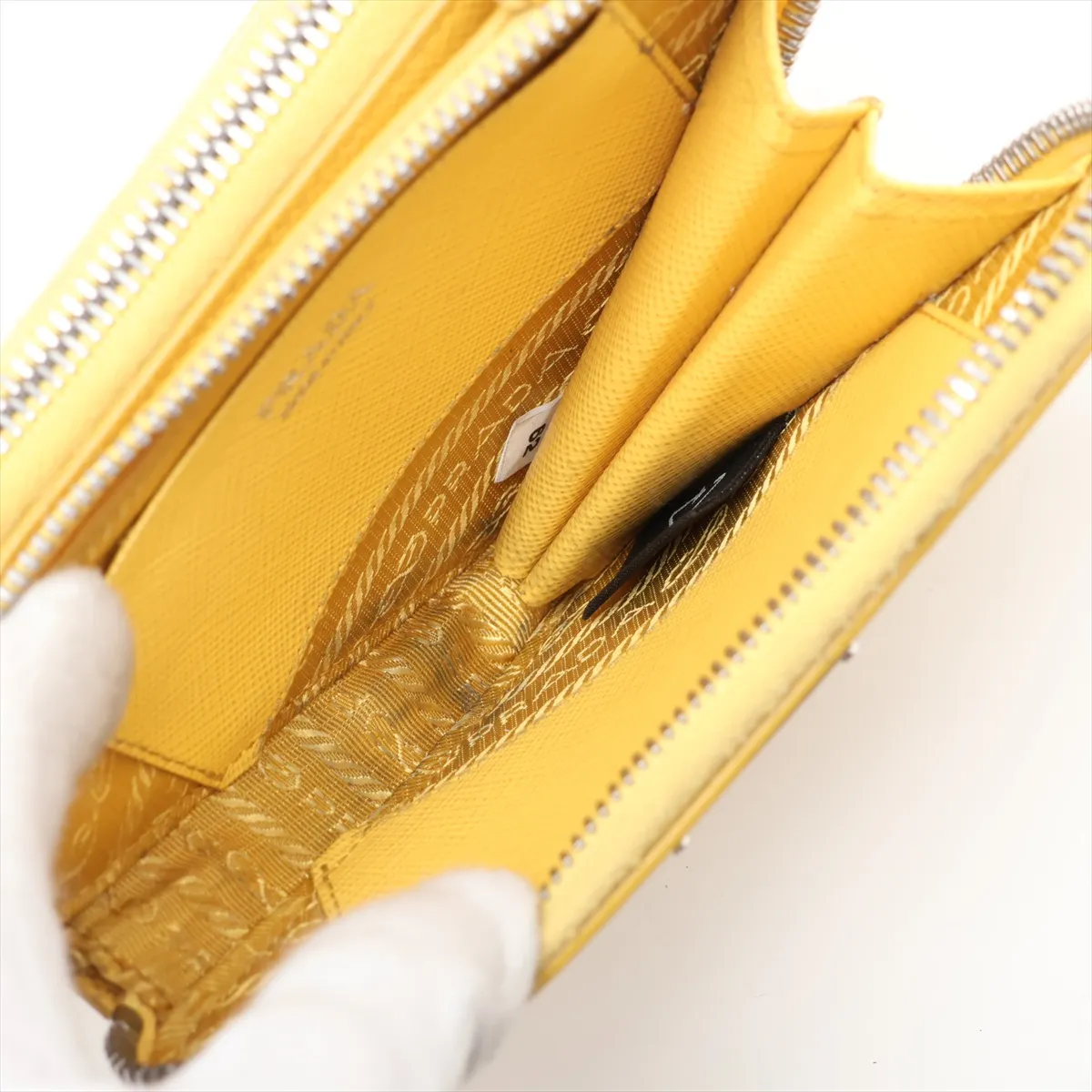Saffiano Triangle Leather Shoulder Bag, Yellow — view 6