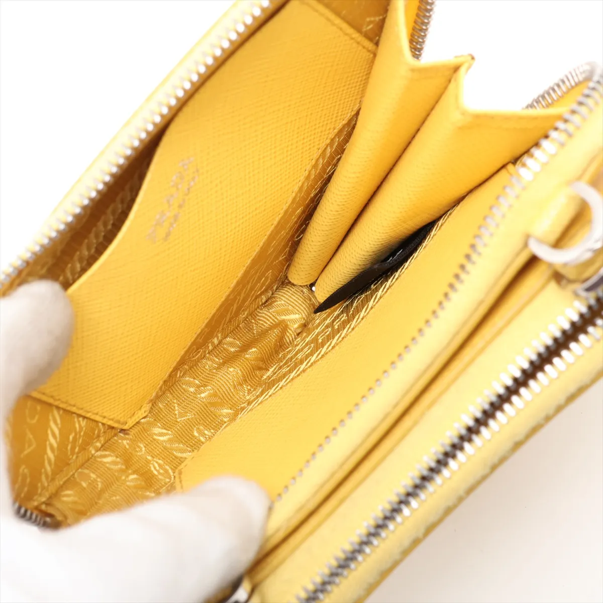 Saffiano Triangle Leather Shoulder Bag, Yellow — view 7