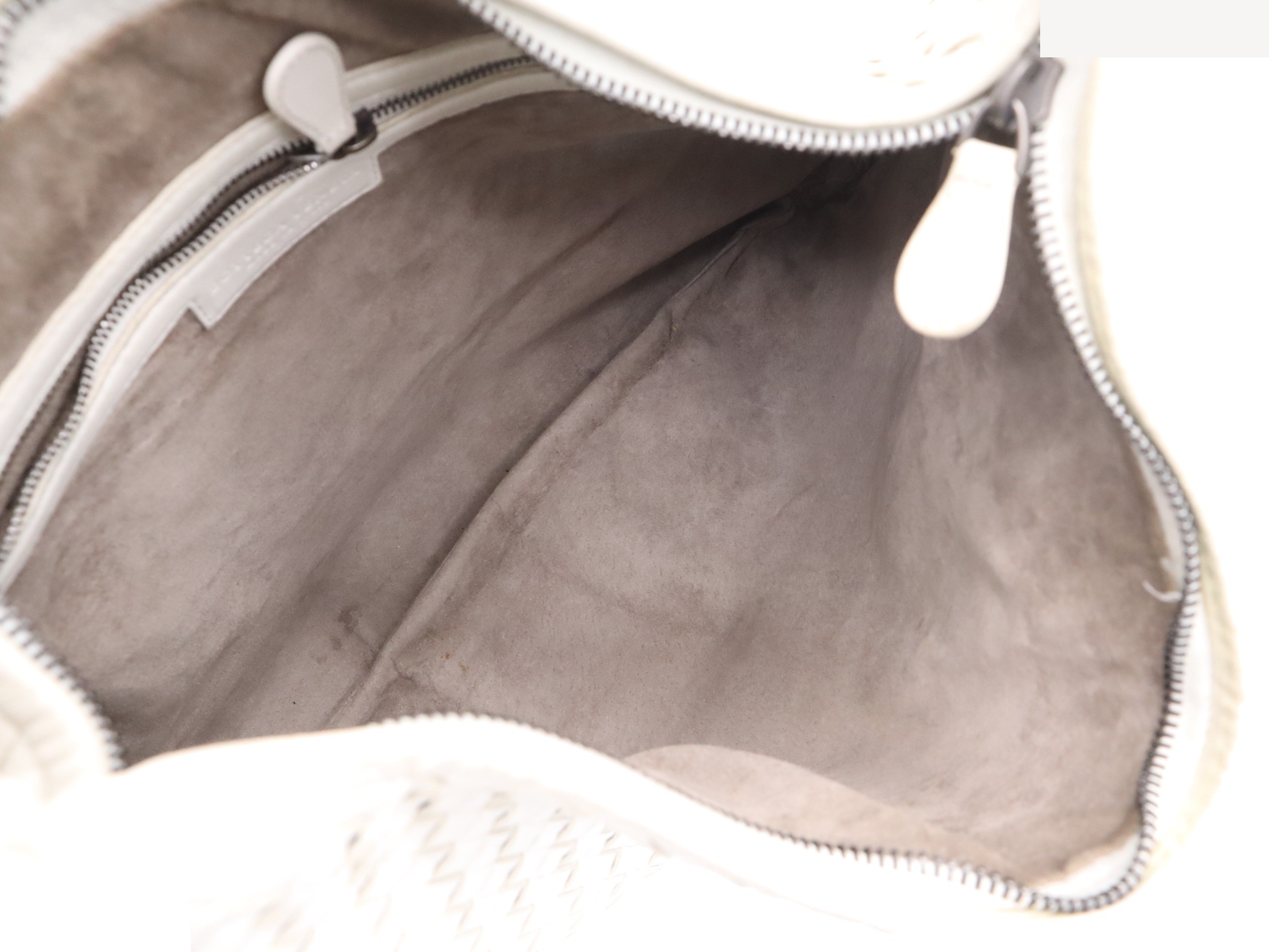 Leather Intrecciato Hobo Bag, White — view 7