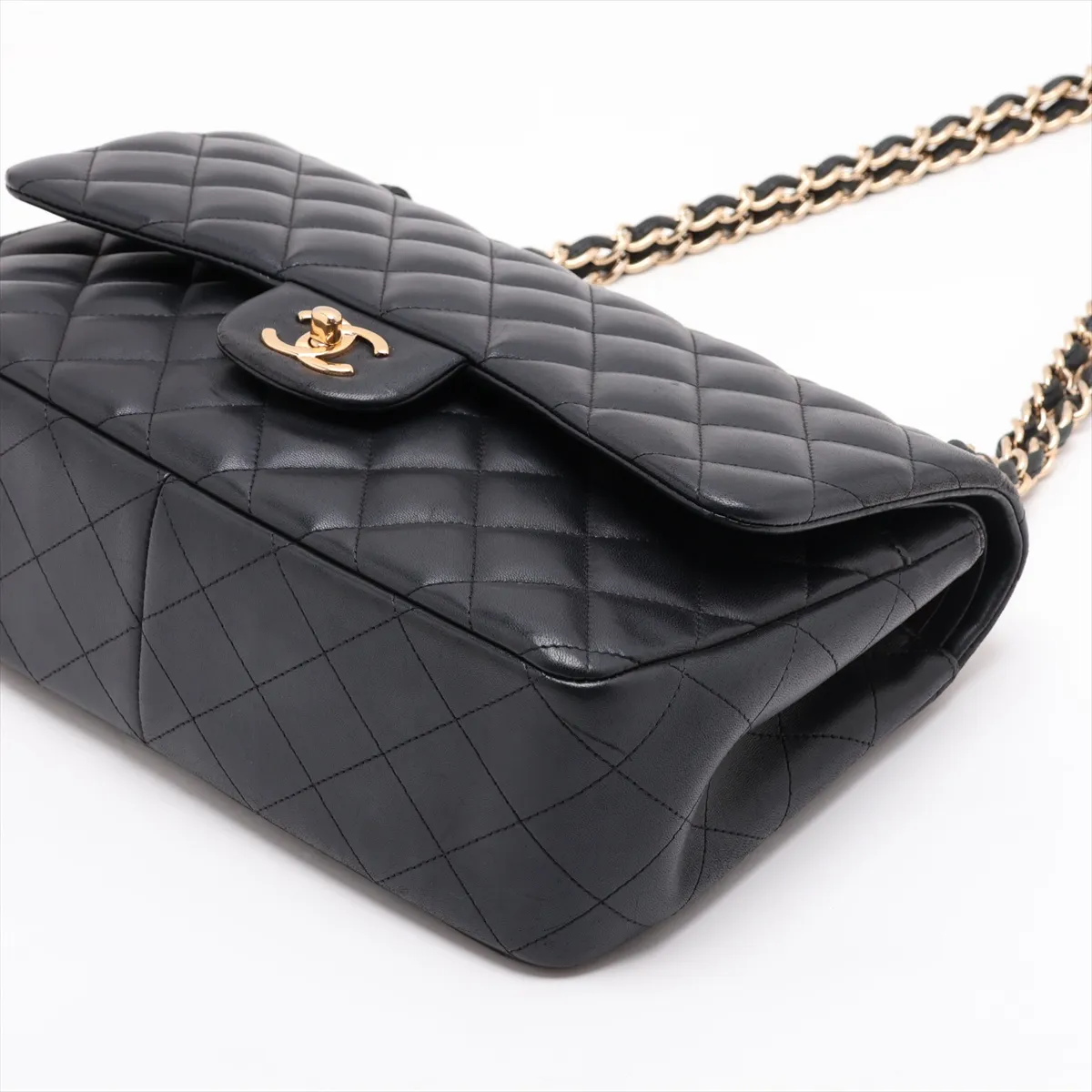 Large Matelassé 30 Lambskin Double Flap Double Chain Bag, Black with Gold Hardware, 16579385, Serial Number 16-series, A58600 — view 3