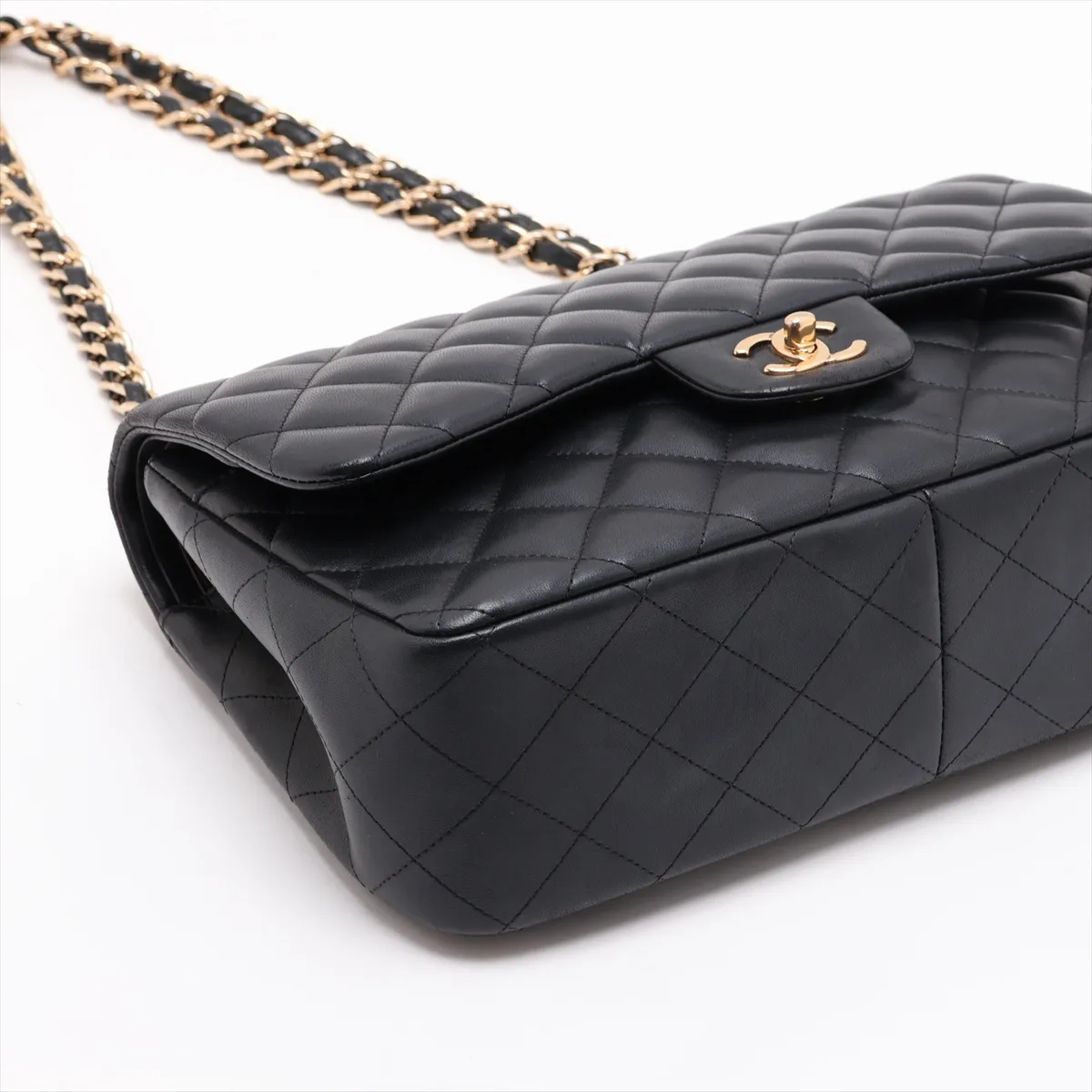 Large Matelassé 30 Lambskin Double Flap Double Chain Bag, Black with Gold Hardware, 16579385, Serial Number 16-series, A58600 — view 4