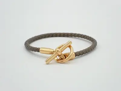 Glenan Leather Bracelet, Etoupe x GP, Wrist size approximately 17cm