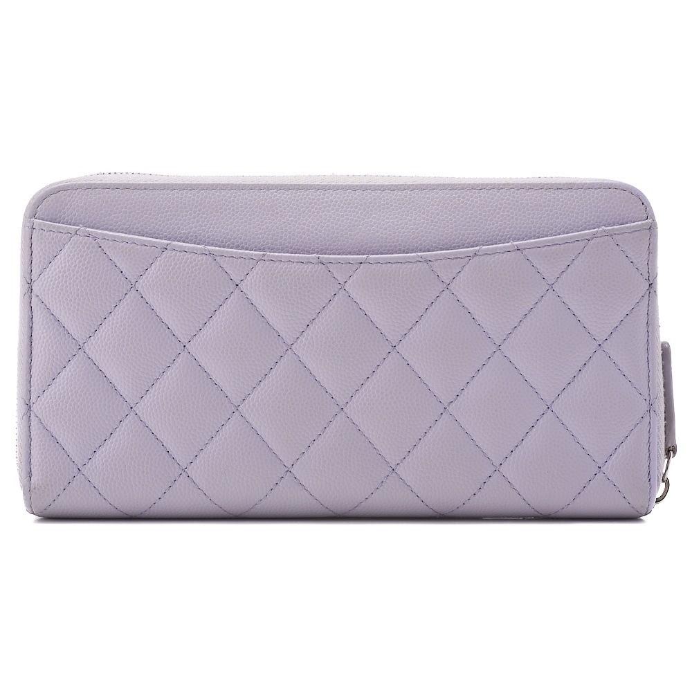 Caviar leather matelassé round long wallet, purple — view 2