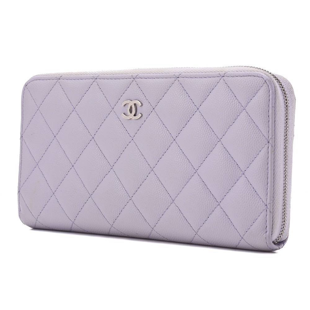 Caviar leather matelassé round long wallet, purple — view 4