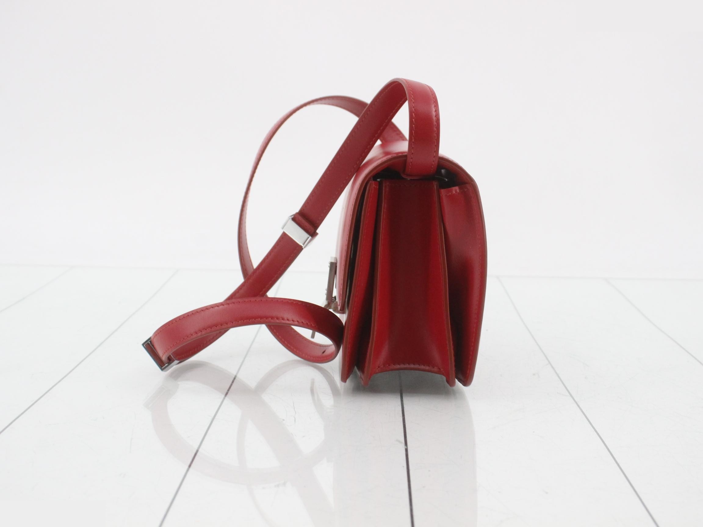 Classic Box Leather Shoulder Bag, Red — view 3
