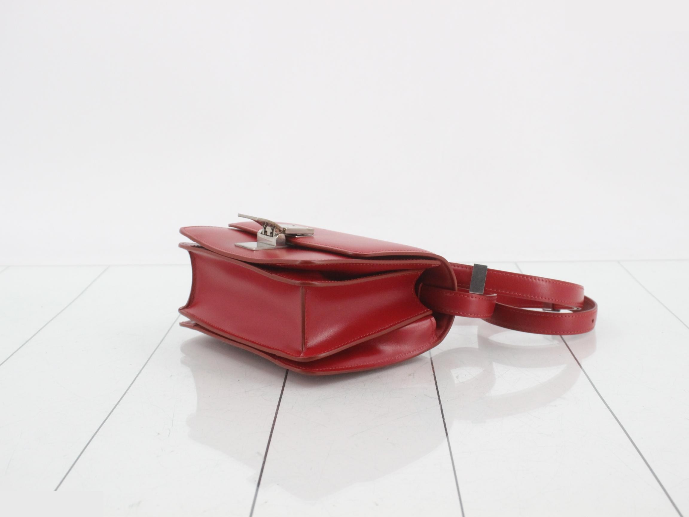 Classic Box Leather Shoulder Bag, Red — view 6