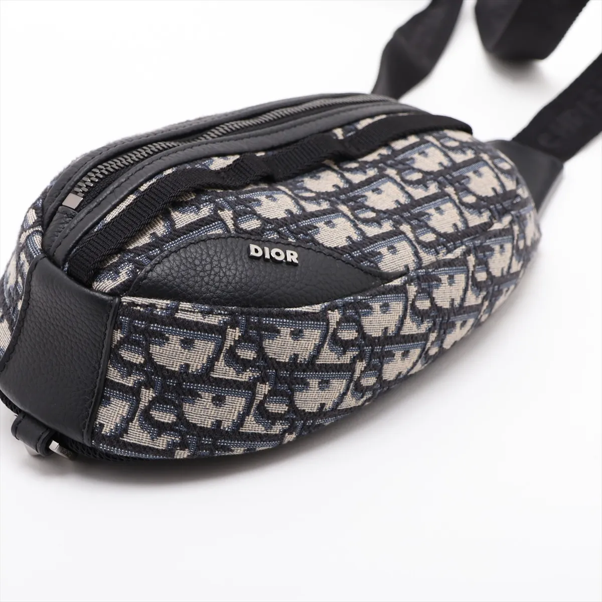 Oblique Scarab Canvas x Leather Body Bag, Navy x Black — view 3