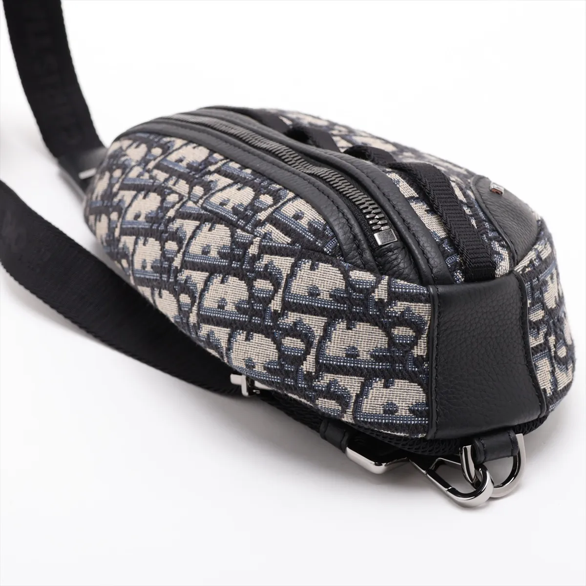 Oblique Scarab Canvas x Leather Body Bag, Navy x Black — view 4