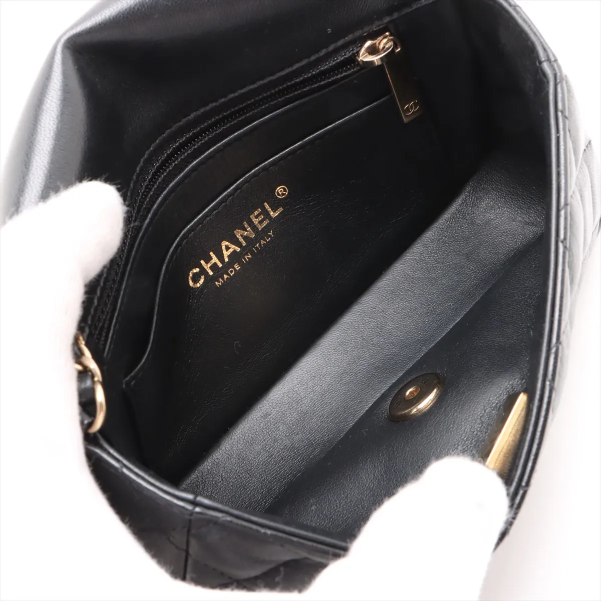 [Individually wrapped] Chanel Mini Matelasse 18 Lambskin Single Flap Single Chain Bag Black Gold Hardware TH91LG34 Random Plate AS5219 — view 6