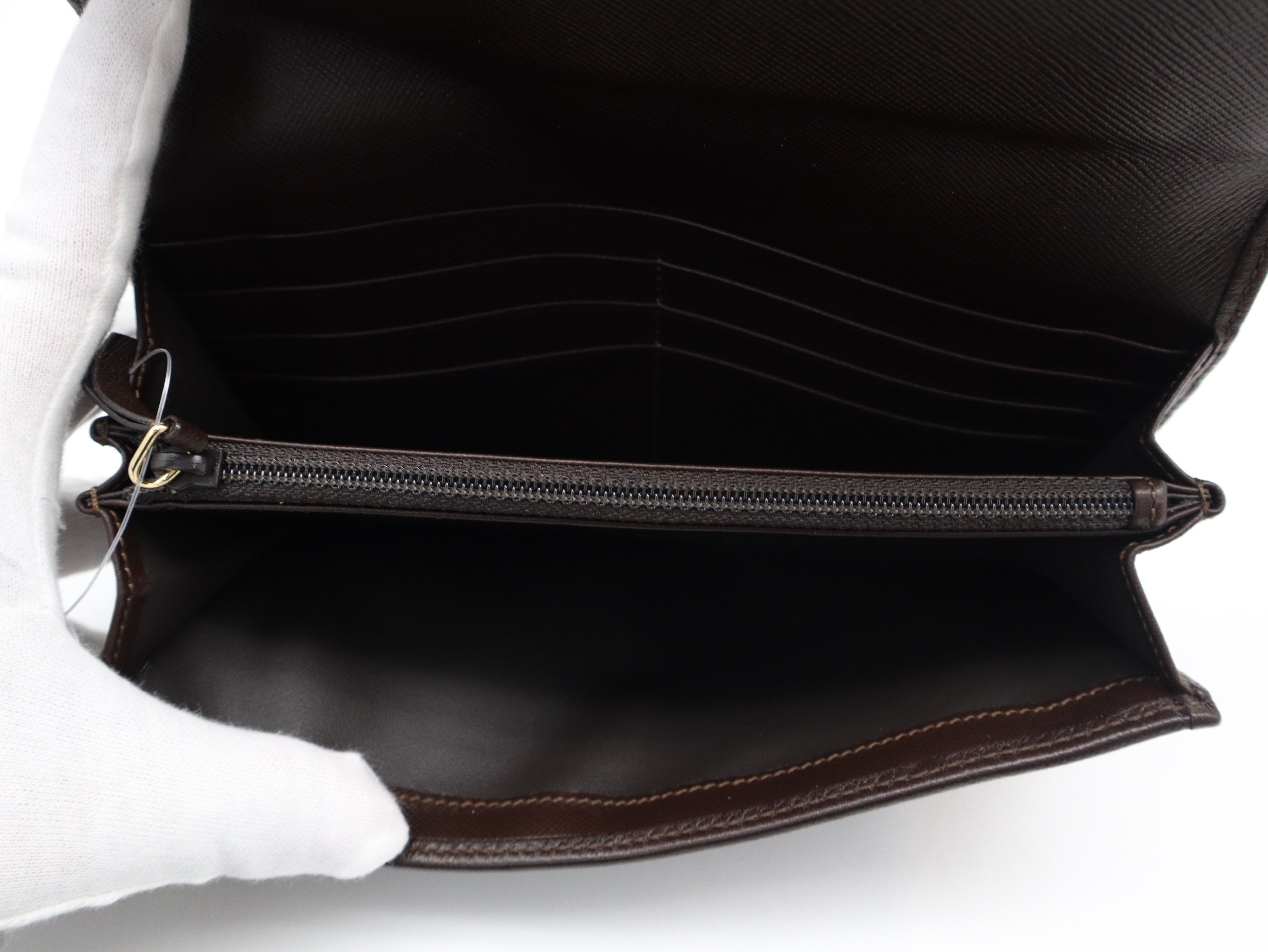 Honeycomb Long Wallet, Leather, Brown, with Dust Bag — view 9