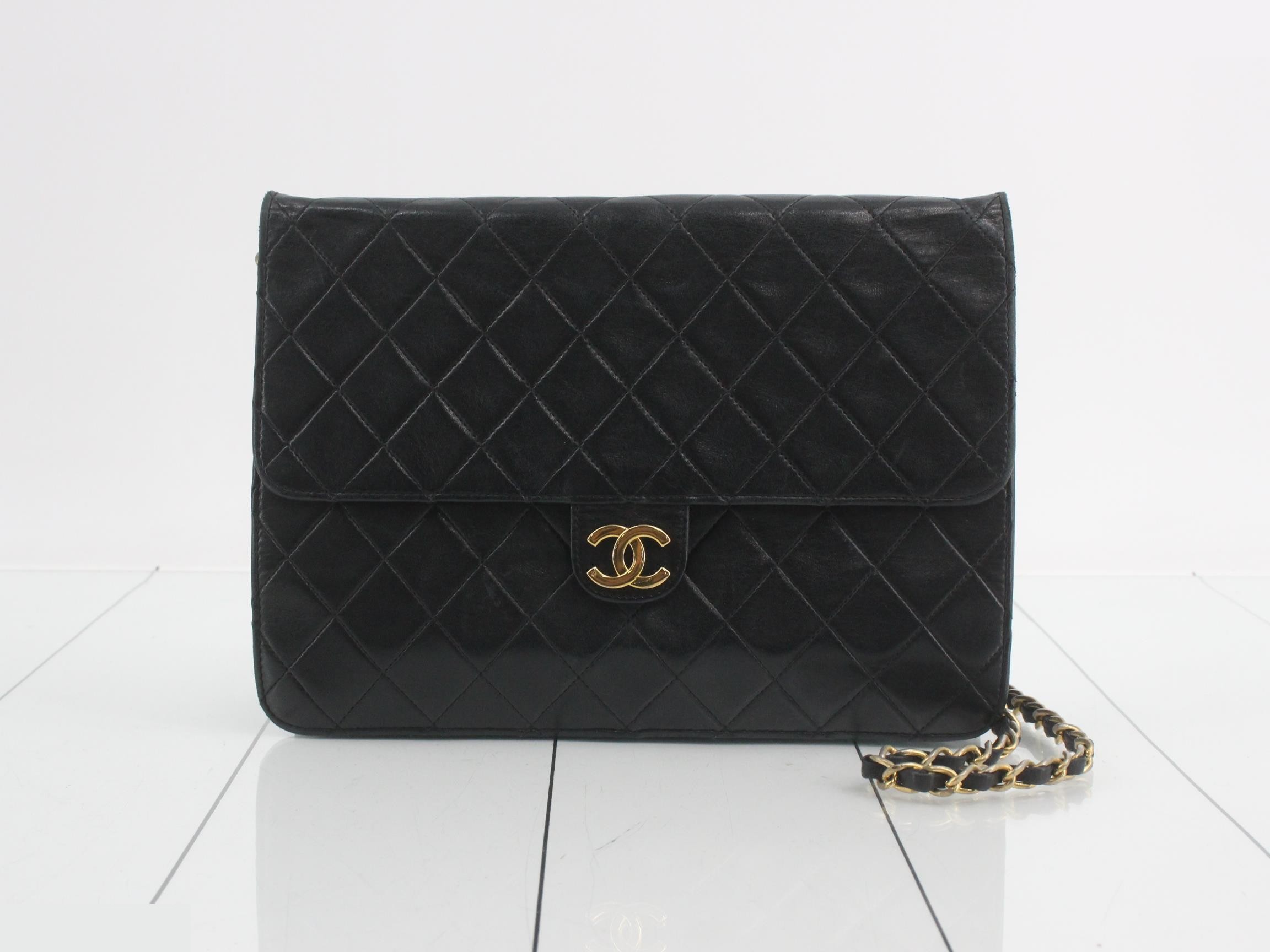 Matelassé Chain Shoulder Bag, Lambskin, Black, Push-Lock Closure, Dust Bag & Box