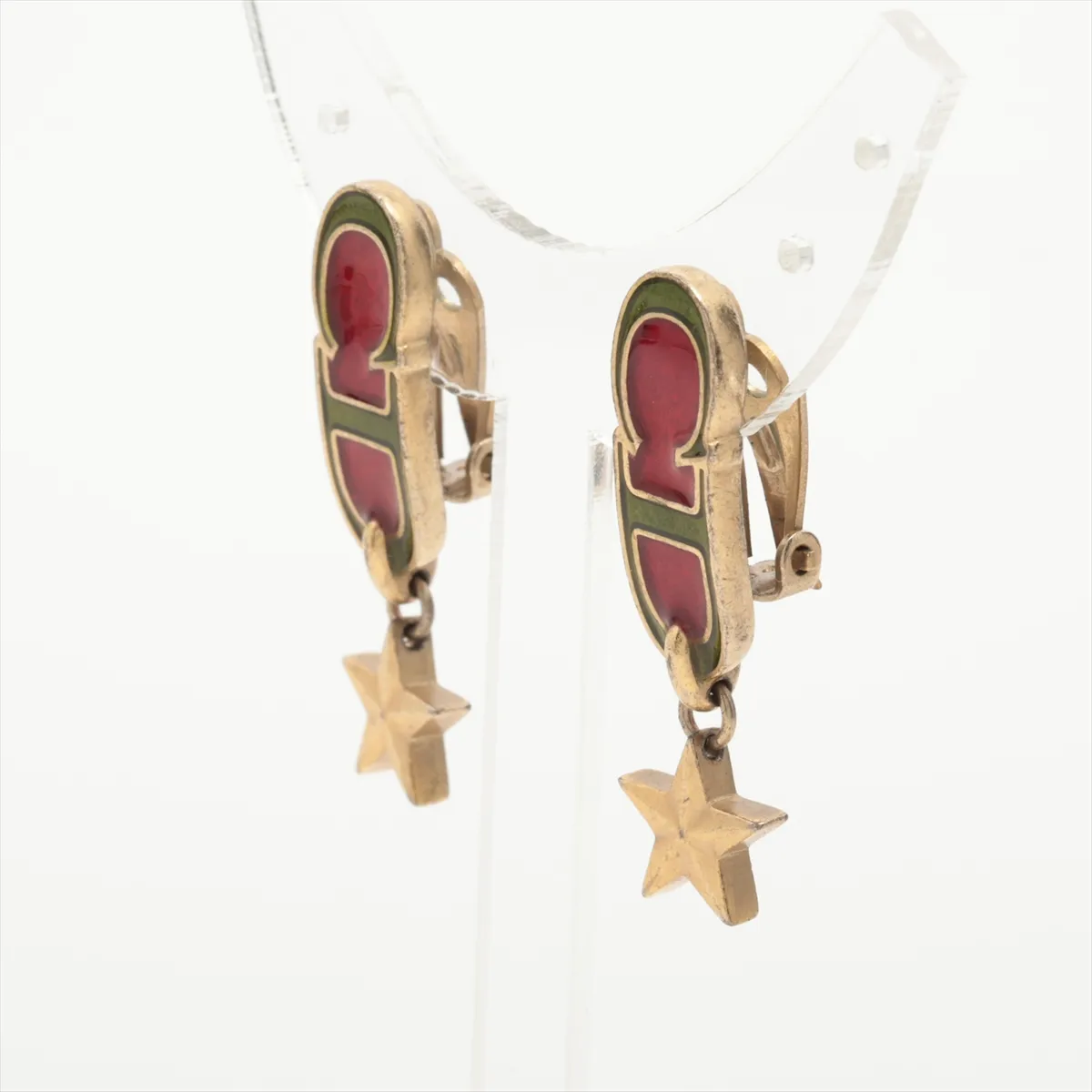 CD logo earrings (for both ears), GP gold x red. Shows signs of wear, — view 3