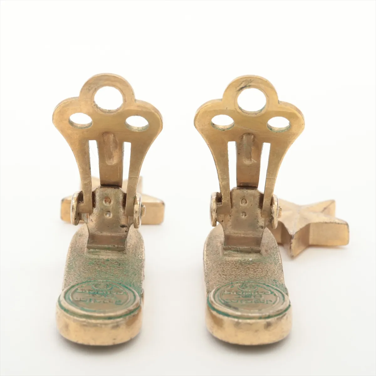 CD logo earrings (for both ears), GP gold x red. Shows signs of wear, — view 4