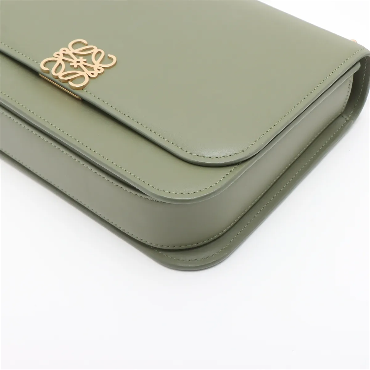 Anagram Goya Leather Shoulder Bag, Green — view 3